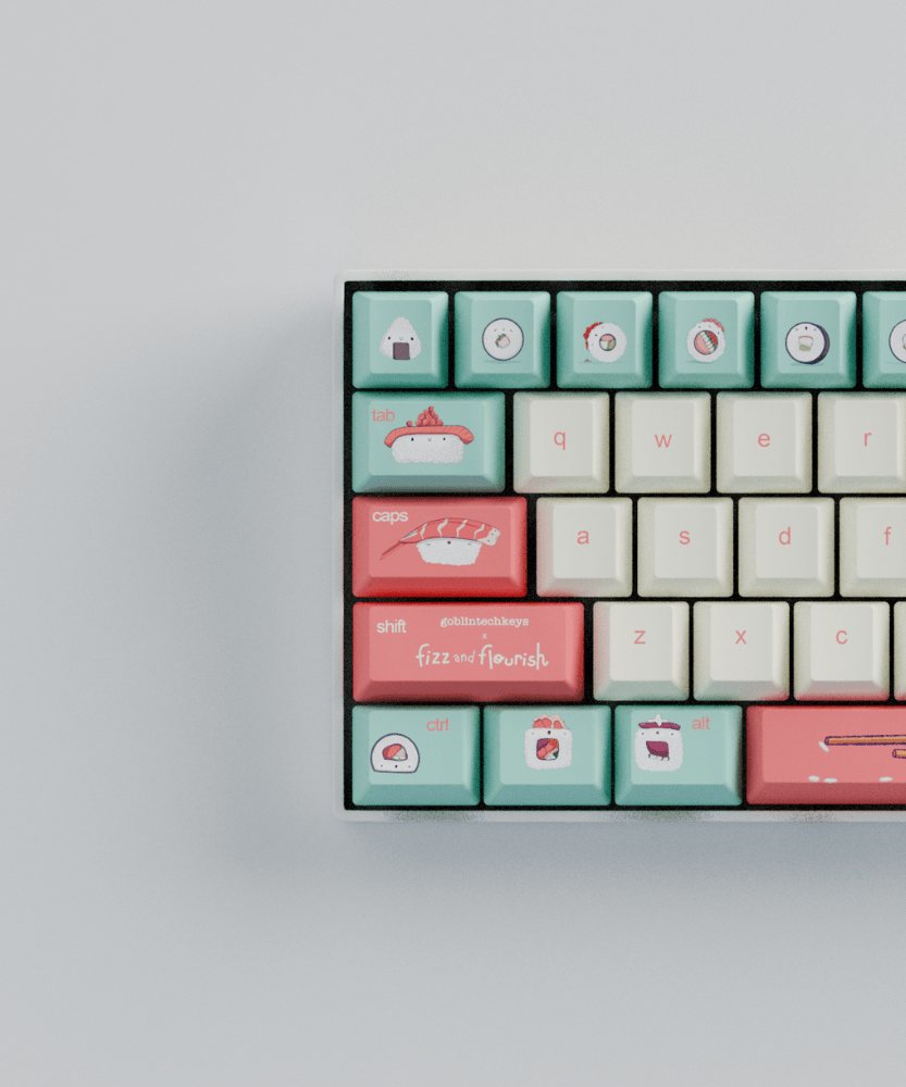 Fizz and Flourish Sushi Friends 60% RGB Mechanical Keyboard + Keycaps (Collabs)