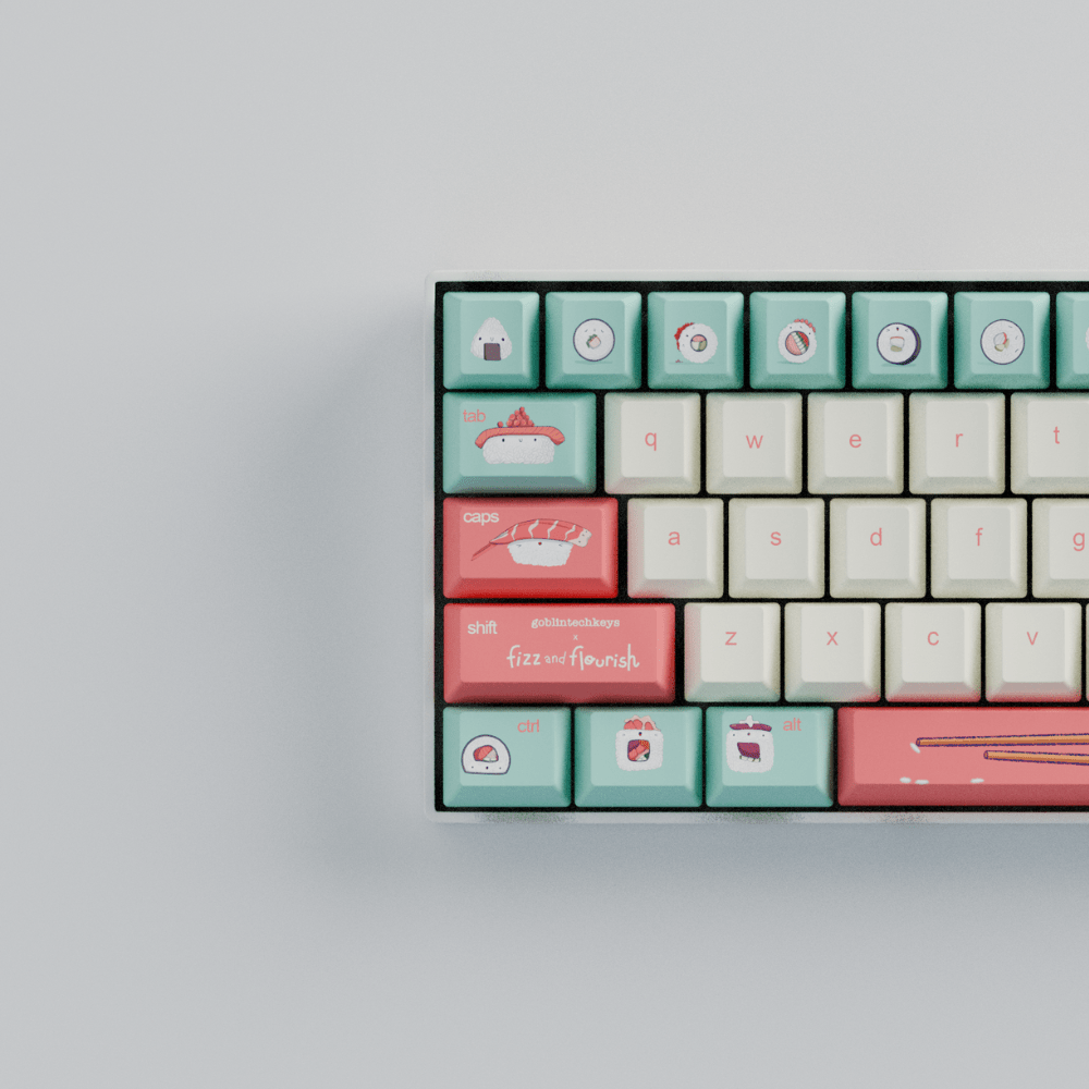 Fizz and Flourish Sushi Friends 60% RGB Mechanical Keyboard + Keycaps (Collabs)