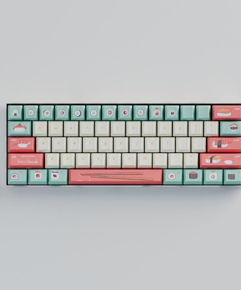Fizz and Flourish Sushi Friends 60% RGB Mechanical Keyboard + Keycaps (Collabs)
