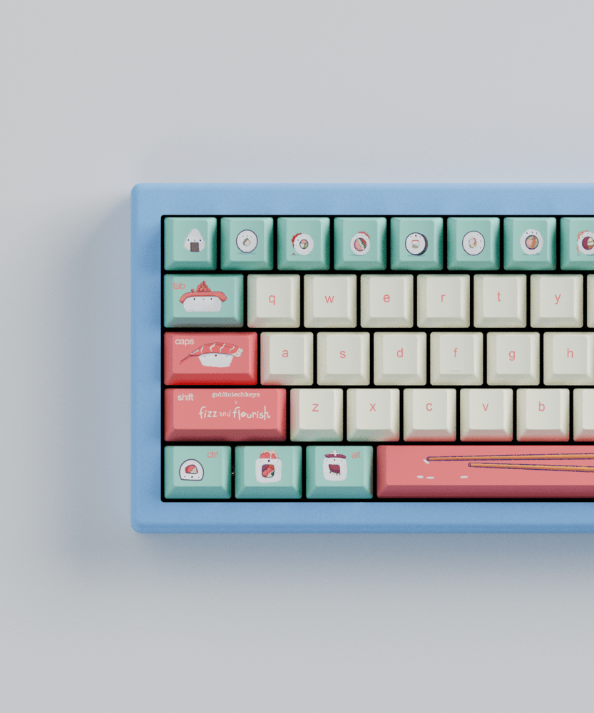 Fizz and Flourish Sushi Friends 65% RGB Mechanical Keyboard + Keycaps (Collabs)