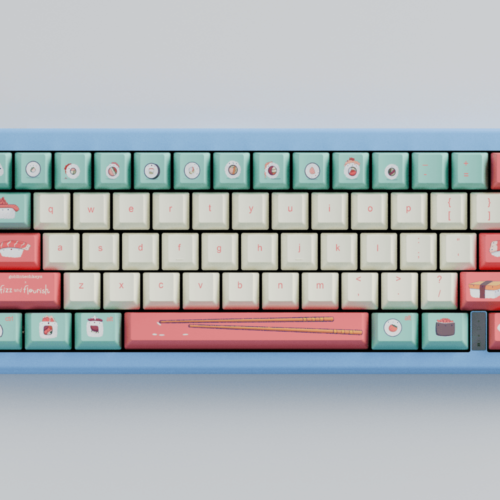 Fizz and Flourish Sushi Friends 65% RGB Mechanical Keyboard + Keycaps (Collabs)