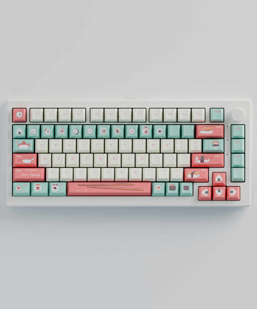 Fizz and Flourish Sushi Friends 75% RGB Mechanical Keyboard + Keycaps (Collabs)