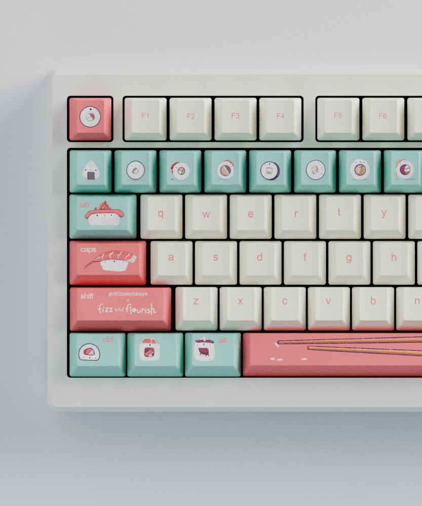 Fizz and Flourish Sushi Friends 75% RGB Mechanical Keyboard + Keycaps (Collabs)
