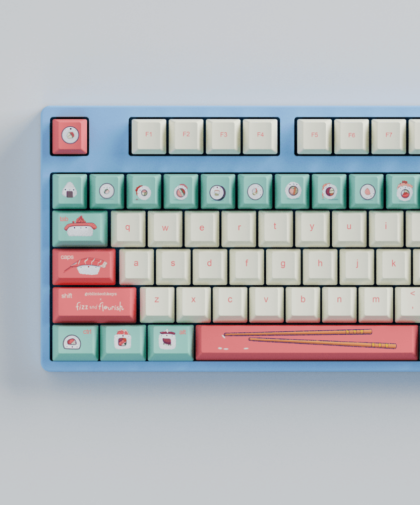 Fizz and Flourish Sushi Friends 80% RGB Mechanical Keyboard + Keycaps(Collabs)