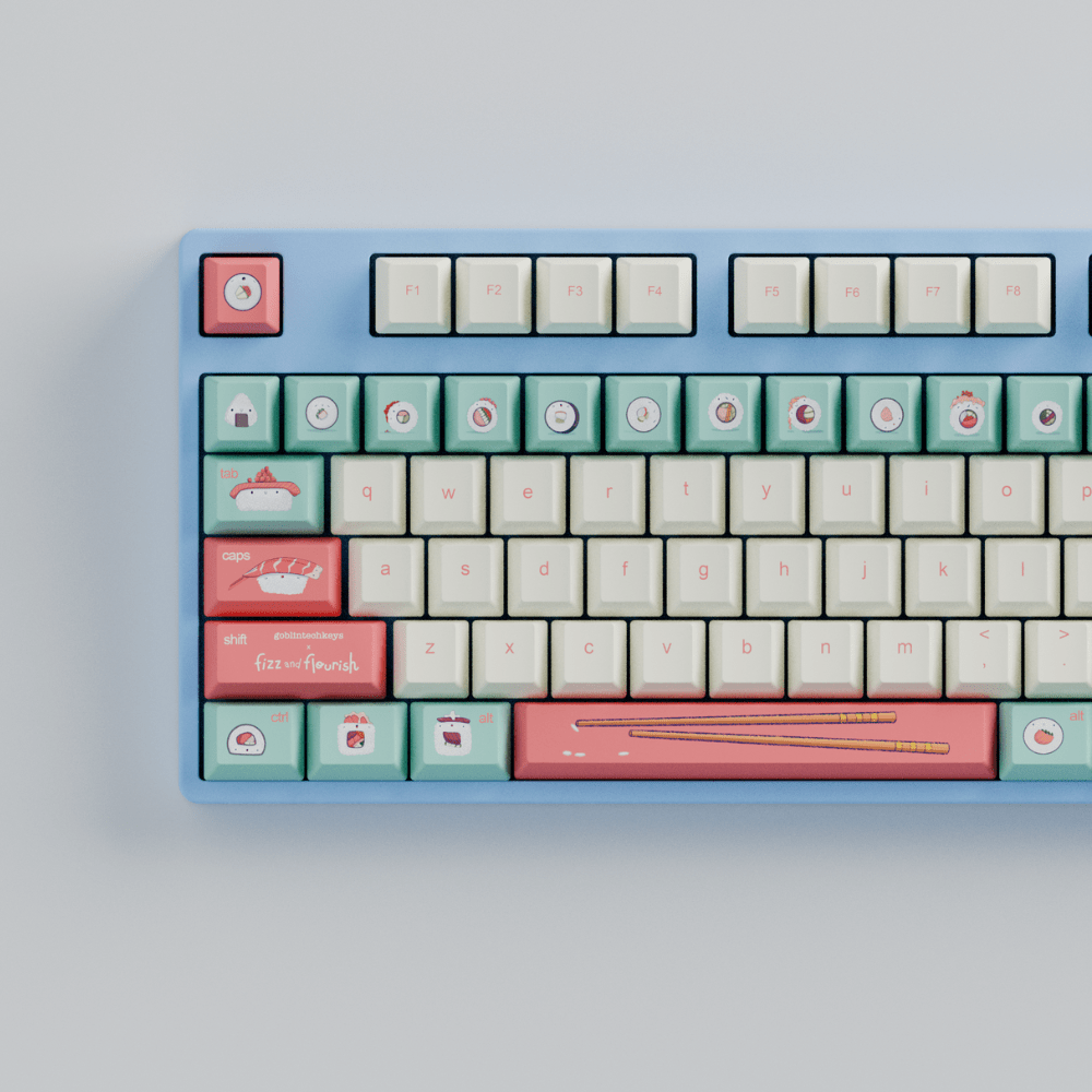 Fizz and Flourish Sushi Friends 80% RGB Mechanical Keyboard + Keycaps(Collabs)