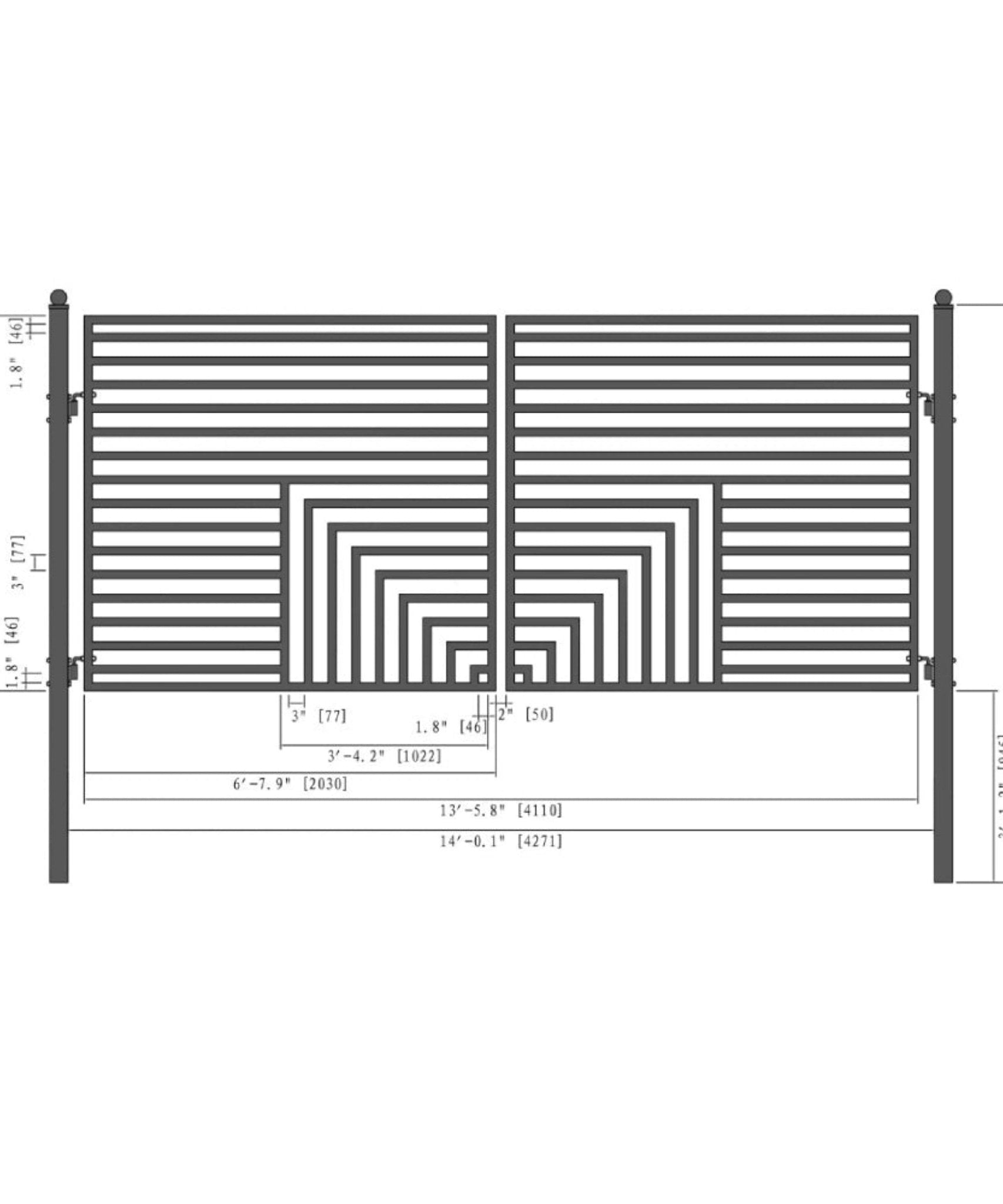 [12-18FT] Heavy-Duty Florence-Style Powder-Coated Galvanized Steel Dual-Swing Driveway Gate (SAK48168)