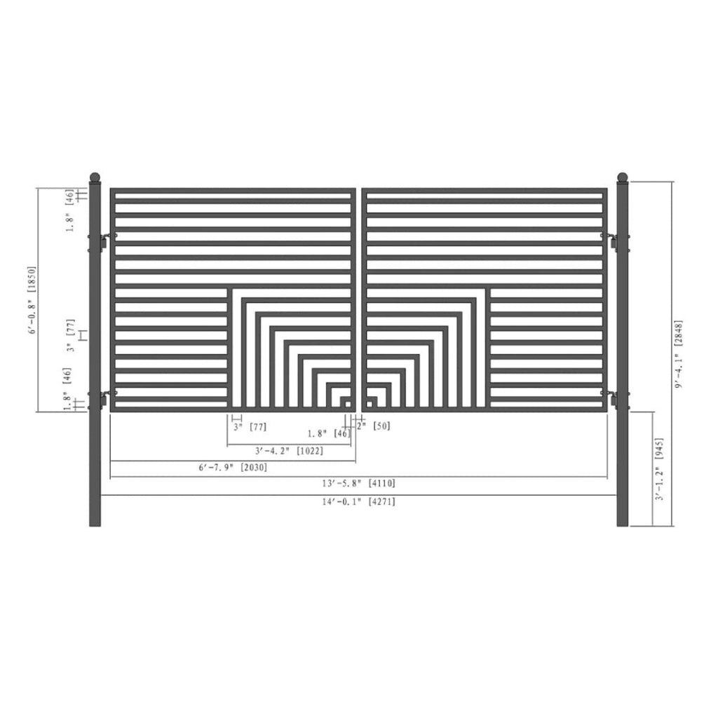 [12-18FT] Heavy-Duty Florence-Style Powder-Coated Galvanized Steel Dual-Swing Driveway Gate (SAK48168)