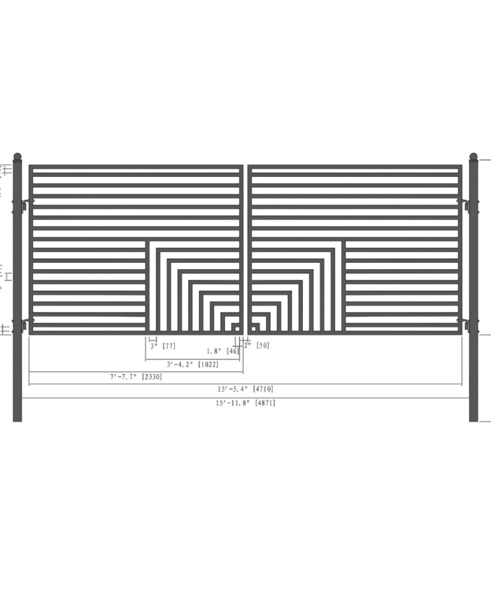 [12-18FT] Heavy-Duty Florence-Style Powder-Coated Galvanized Steel Dual-Swing Driveway Gate (SAK48168)