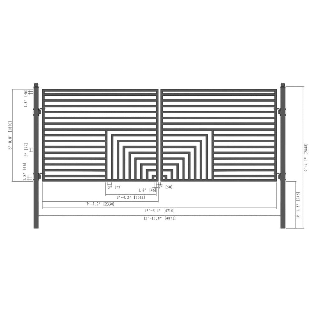 [12-18FT] Heavy-Duty Florence-Style Powder-Coated Galvanized Steel Dual-Swing Driveway Gate (SAK48168)