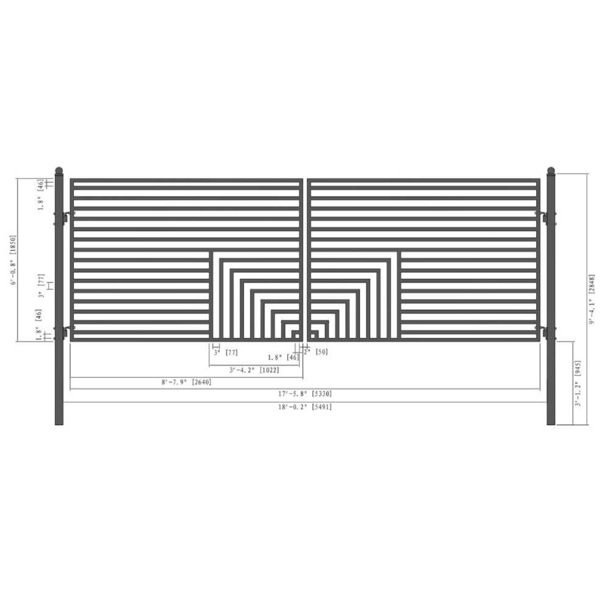 [12-18FT] Heavy-Duty Florence-Style Powder-Coated Galvanized Steel Dual-Swing Driveway Gate (SAK48168)