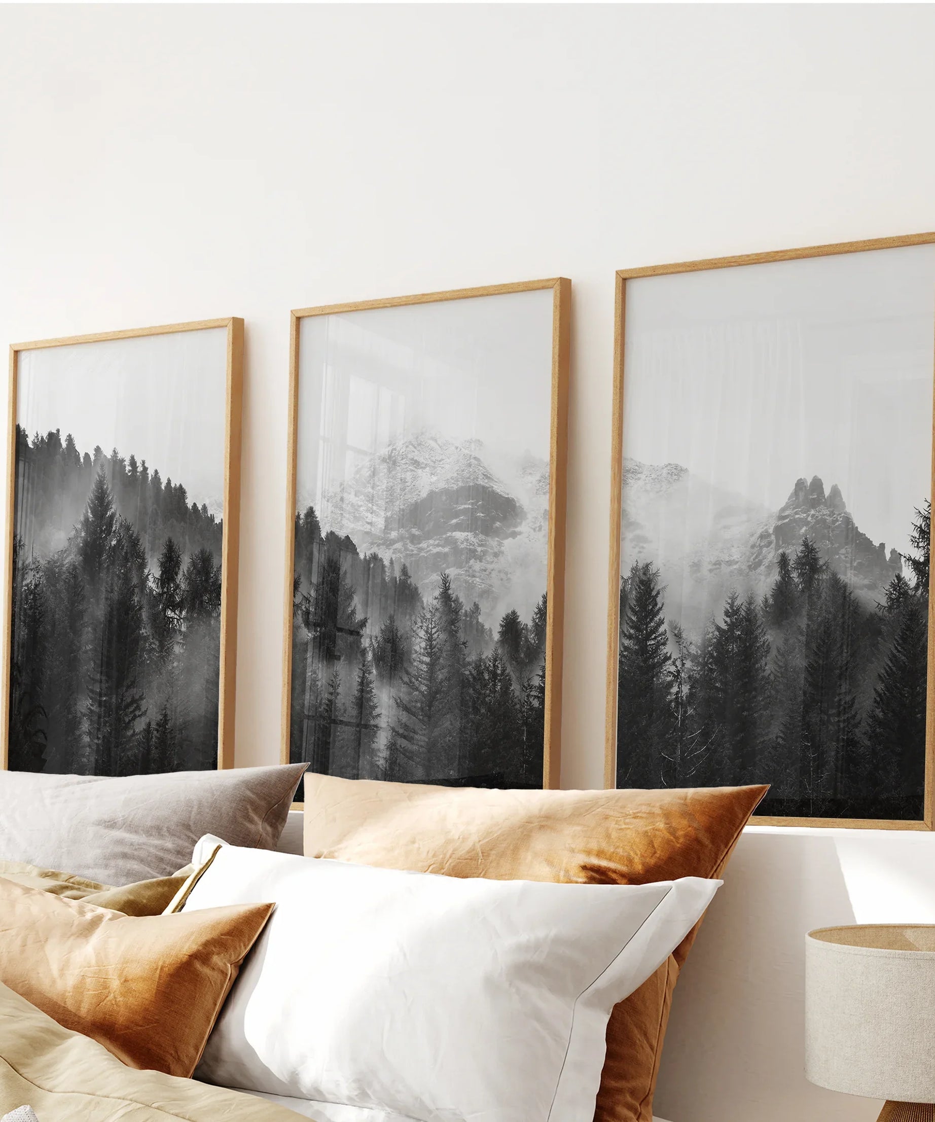 Black White Forest Triptych. Misty Mountains Nature Posters