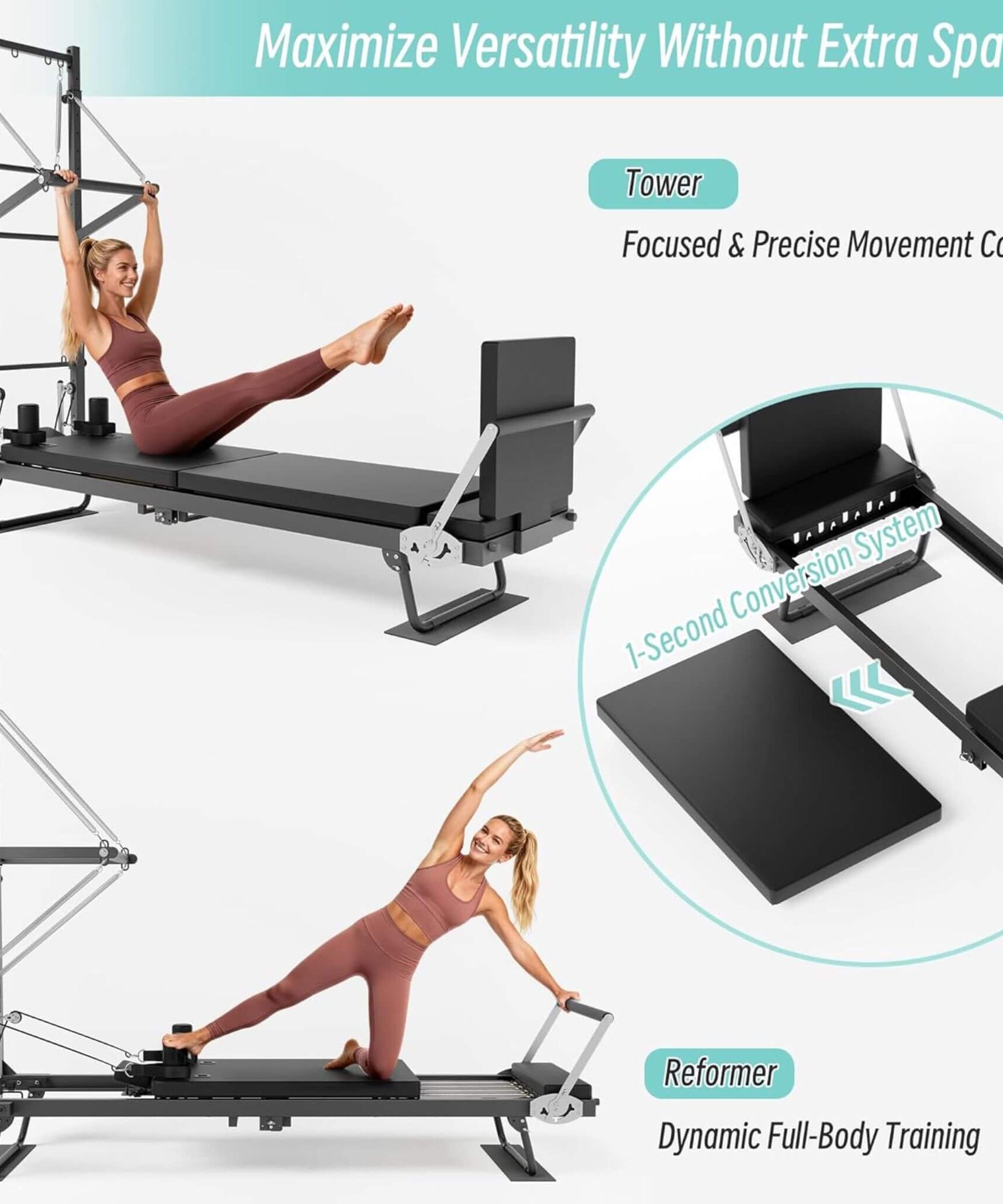 Core Pilates Foldable Dual Resistance Pilates Reformer Machine With Tower (SAK96041)