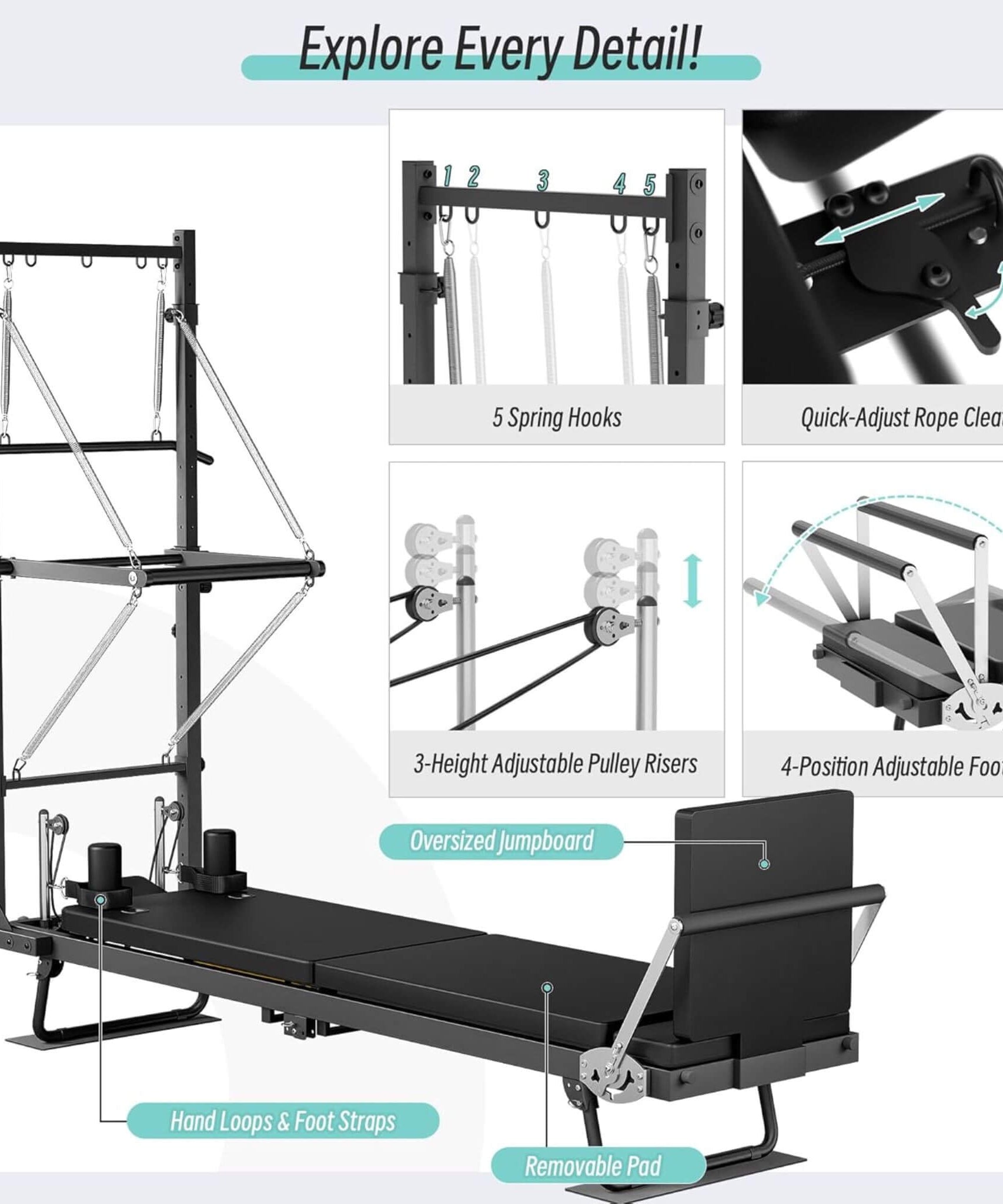 Core Pilates Foldable Dual Resistance Pilates Reformer Machine With Tower (SAK96041)