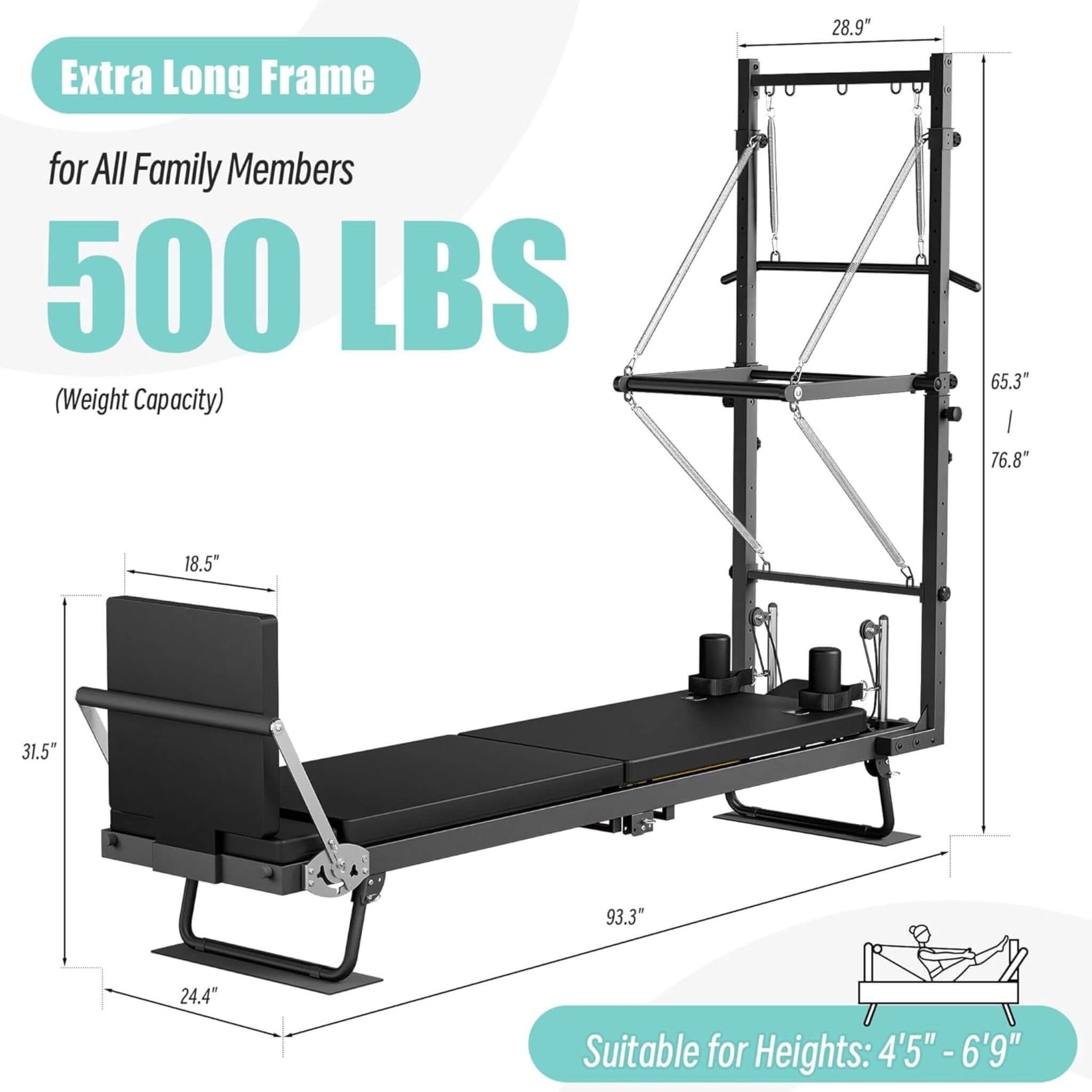 Core Pilates Foldable Dual Resistance Pilates Reformer Machine With Tower (SAK96041)