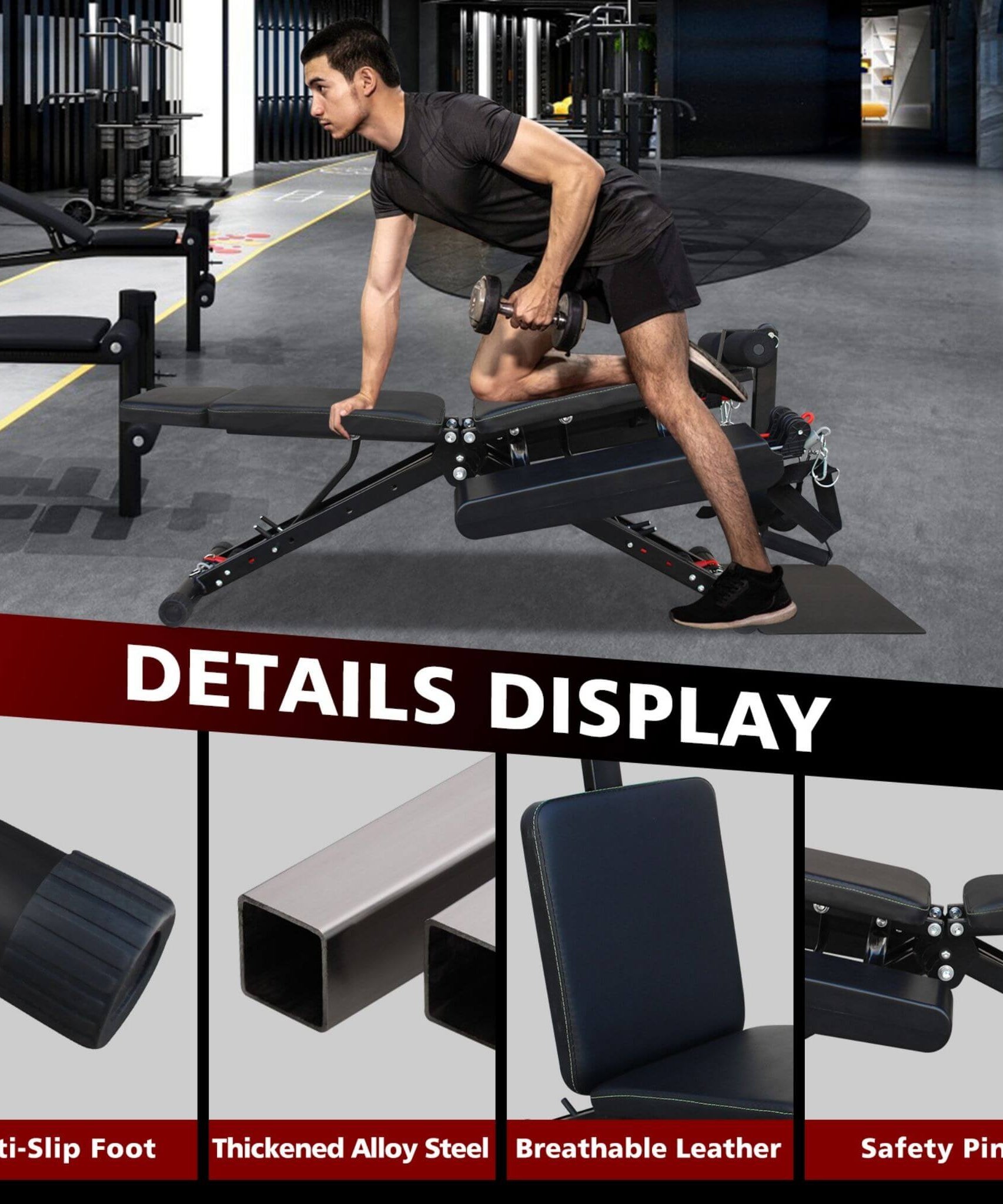 Rovix Foldable Multi-Functional Weight Bench For Full-Body Workouts With Resistance Bands, Footrest, And Leg Extender (SAK73642)