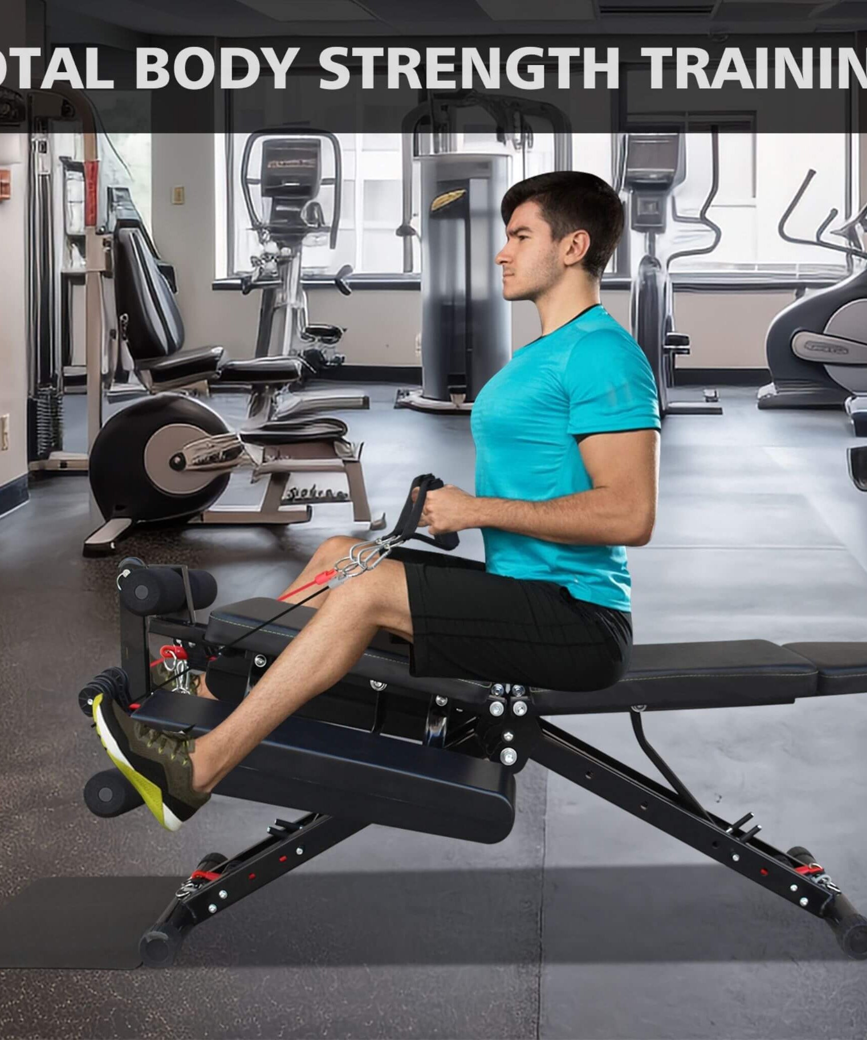 Rovix Foldable Multi-Functional Weight Bench For Full-Body Workouts With Resistance Bands, Footrest, And Leg Extender (SAK73642)
