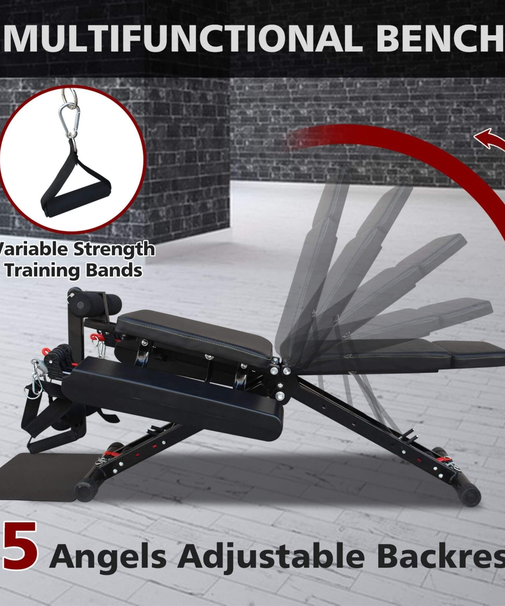 Rovix Foldable Multi-Functional Weight Bench For Full-Body Workouts With Resistance Bands, Footrest, And Leg Extender (SAK73642)