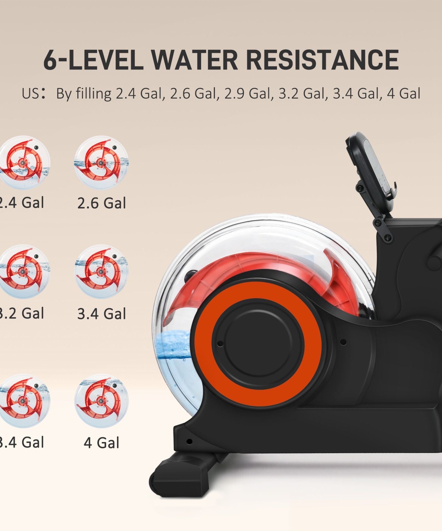 Rovix Foldable Water Rowing Machine With Adjustable Resistance, Wheels, LCD Monitor And Tablet Holder (SAK53758)