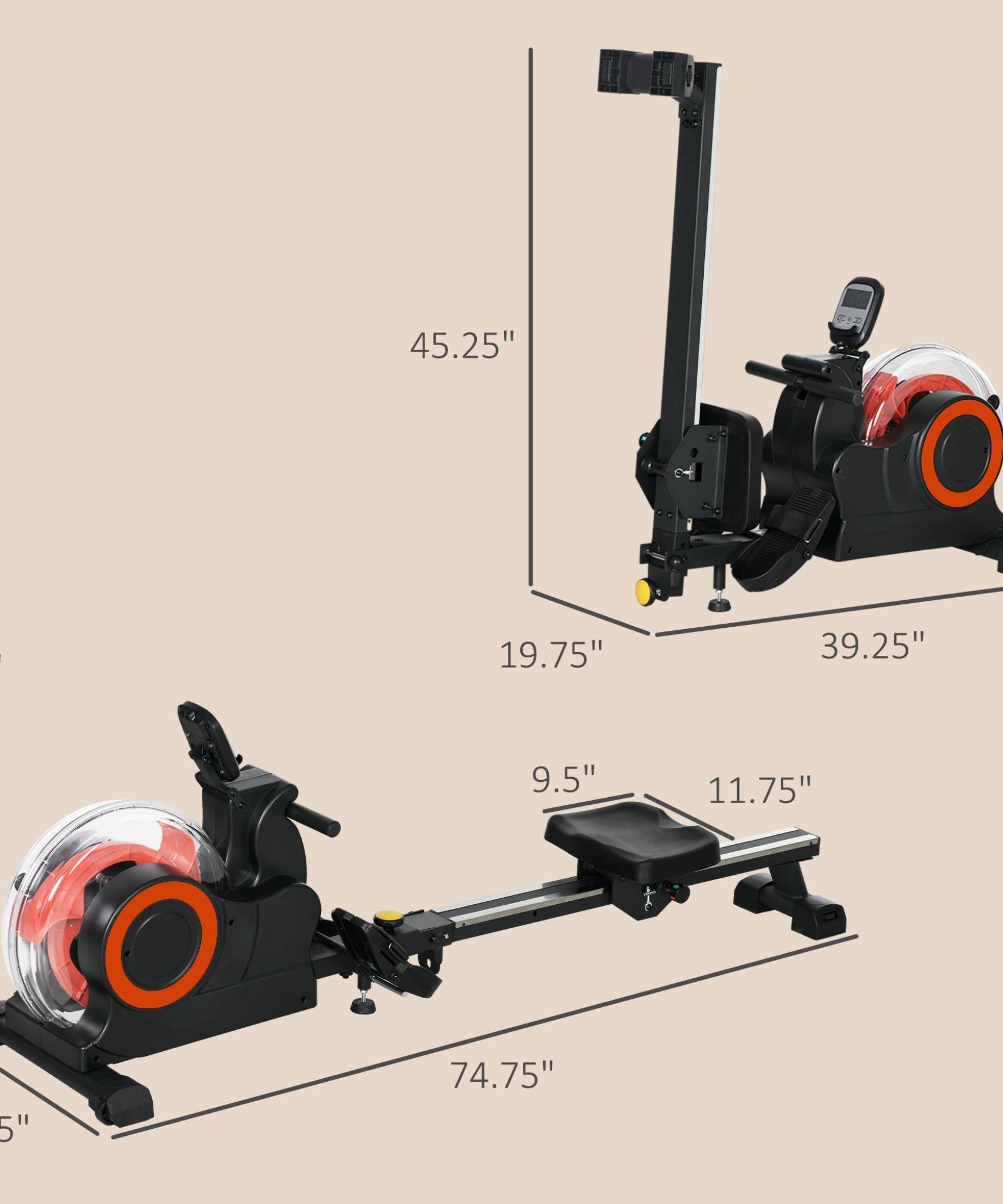 Rovix Foldable Water Rowing Machine With Adjustable Resistance, Wheels, LCD Monitor And Tablet Holder (SAK53758)