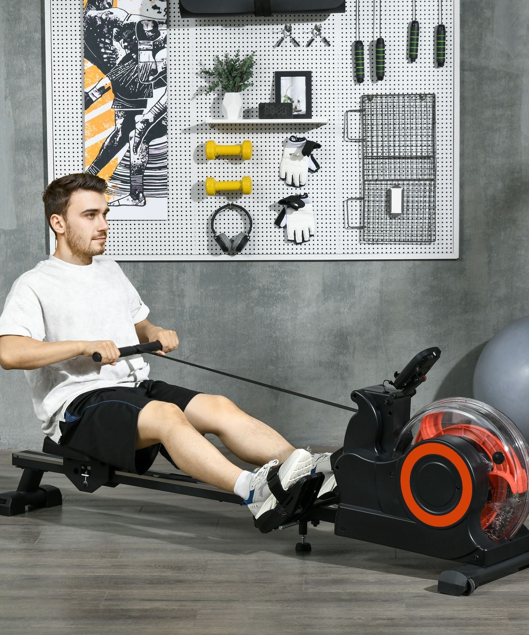 Rovix Foldable Water Rowing Machine With Adjustable Resistance, Wheels, LCD Monitor And Tablet Holder (SAK53758)