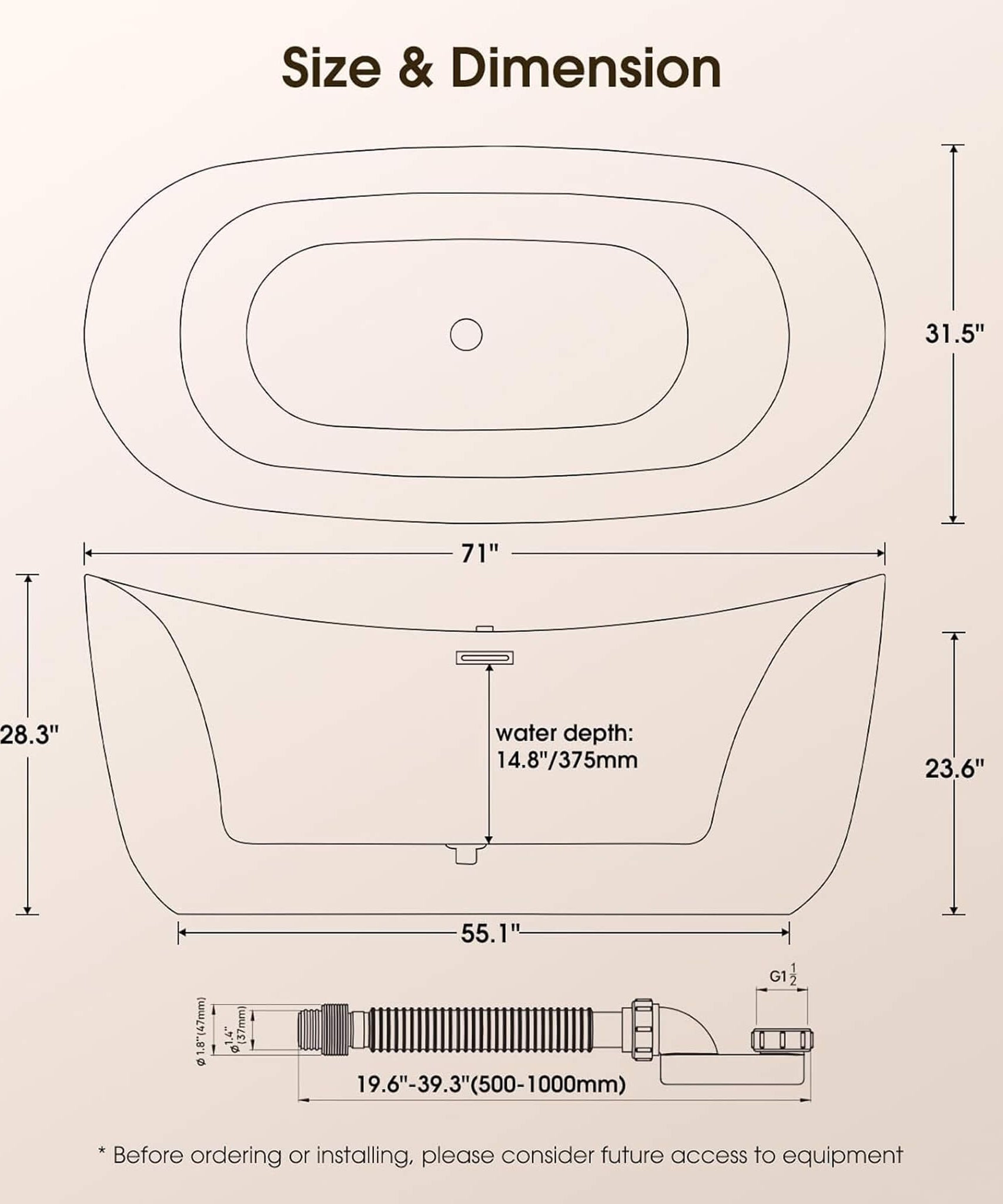 Nuvia Verano Freestanding Whirlpool Air Bubble LED Massage Bathtub (SAK47639)