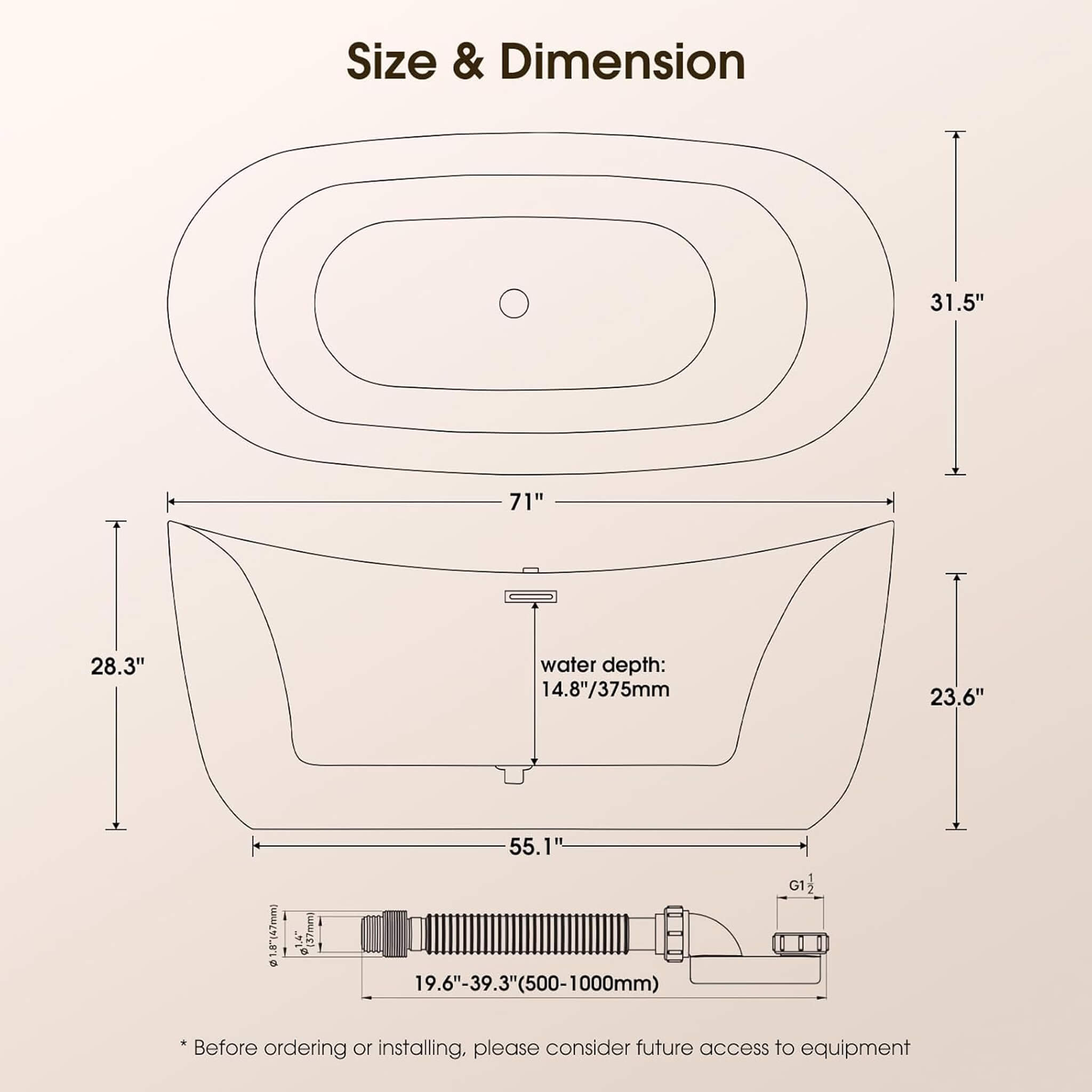 Nuvia Verano Freestanding Whirlpool Air Bubble LED Massage Bathtub (SAK47639)