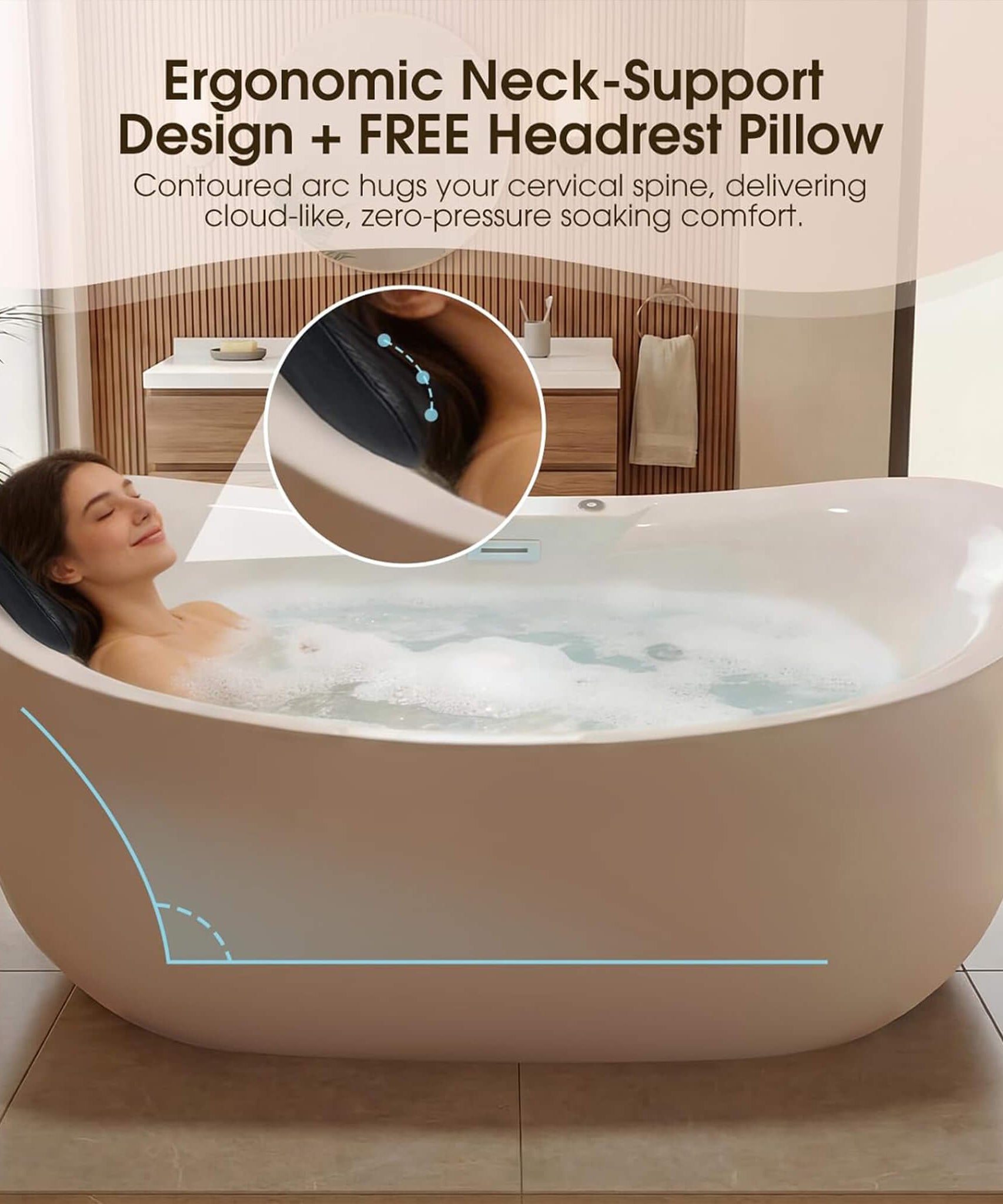 Nuvia Verano Freestanding Whirlpool Air Bubble LED Massage Bathtub (SAK47639)