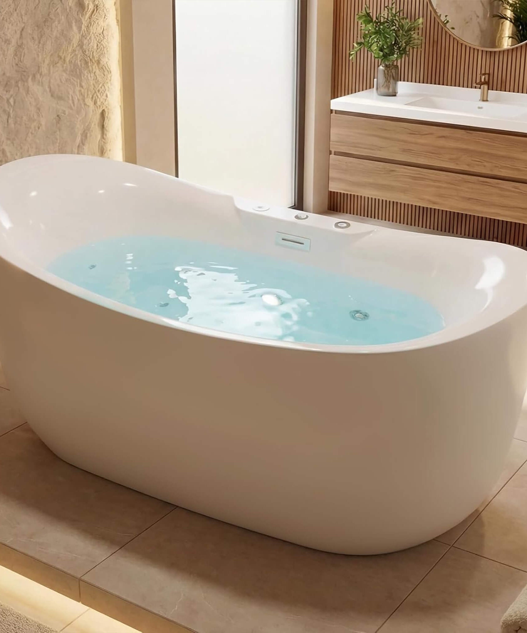 Nuvia Verano Freestanding Whirlpool Air Bubble LED Massage Bathtub (SAK47639)