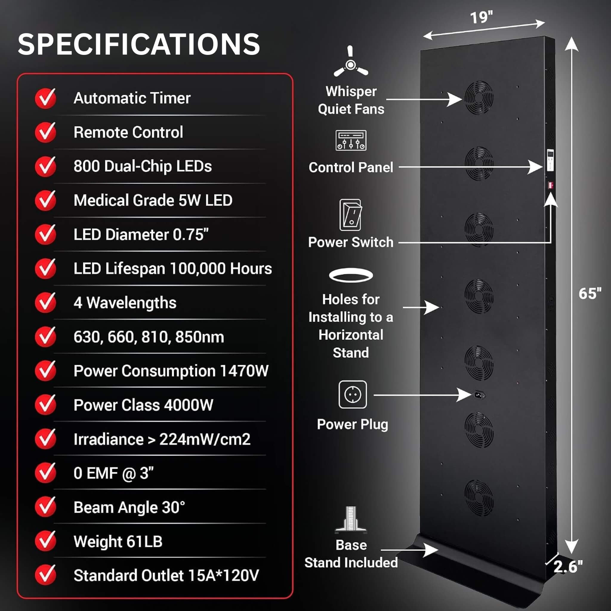 Full-Body Dual-Chip Clinical-Grade Red Light Therapy Panel (SAK63480)