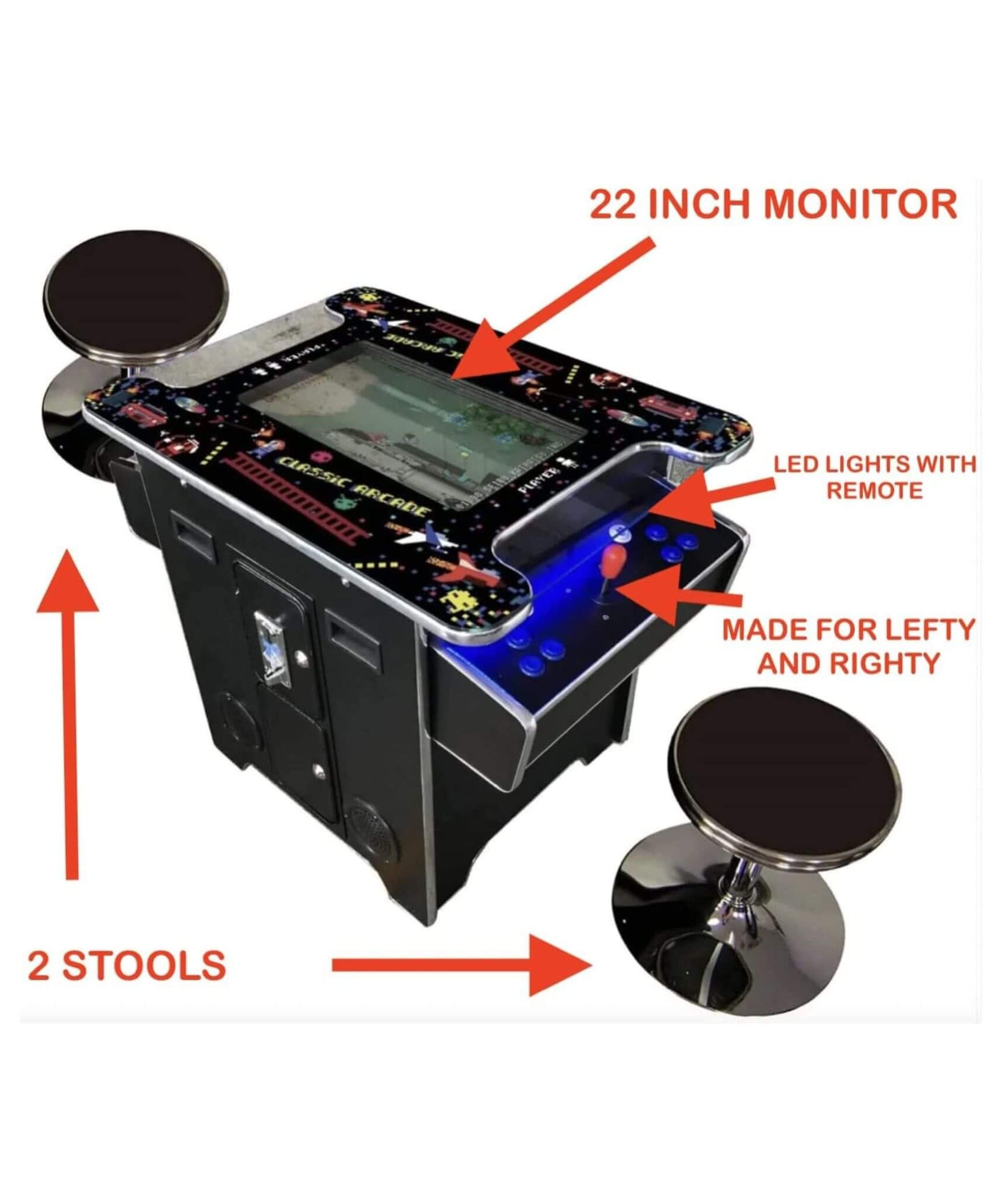 Full-Size Commercial-Grade 2-Player Retro Arcade Machine With 60 Games And Stools (SAK86197)