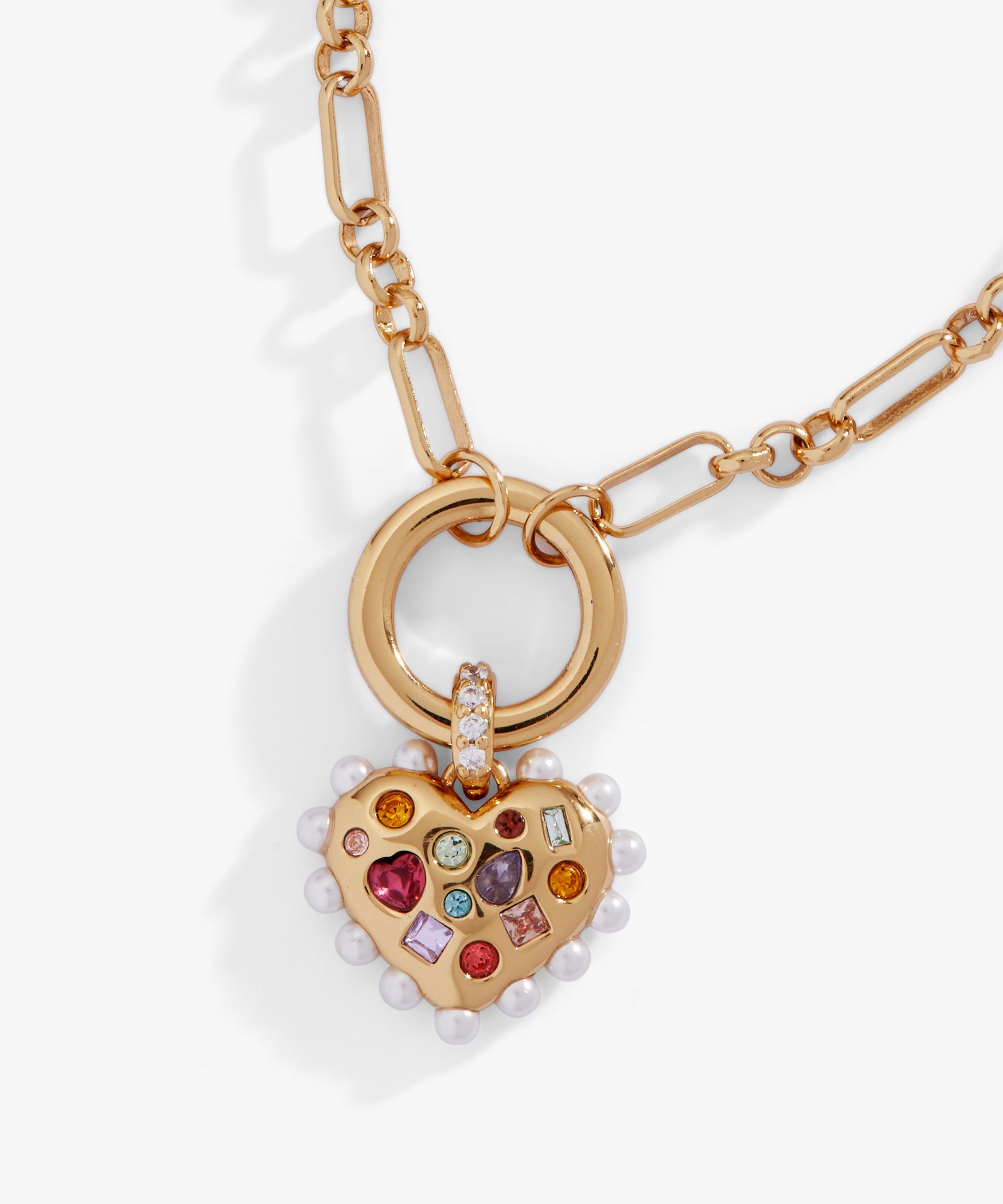 Puffy Heart Gemstone And Pearl Chain Bolo Bracelet