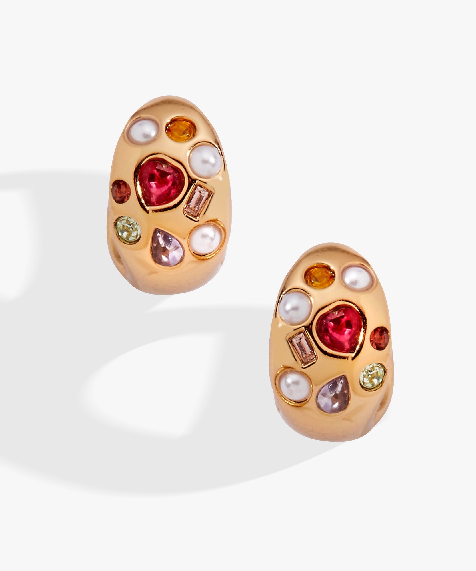 Gemstone Puffy Huggie Hoop Earrings