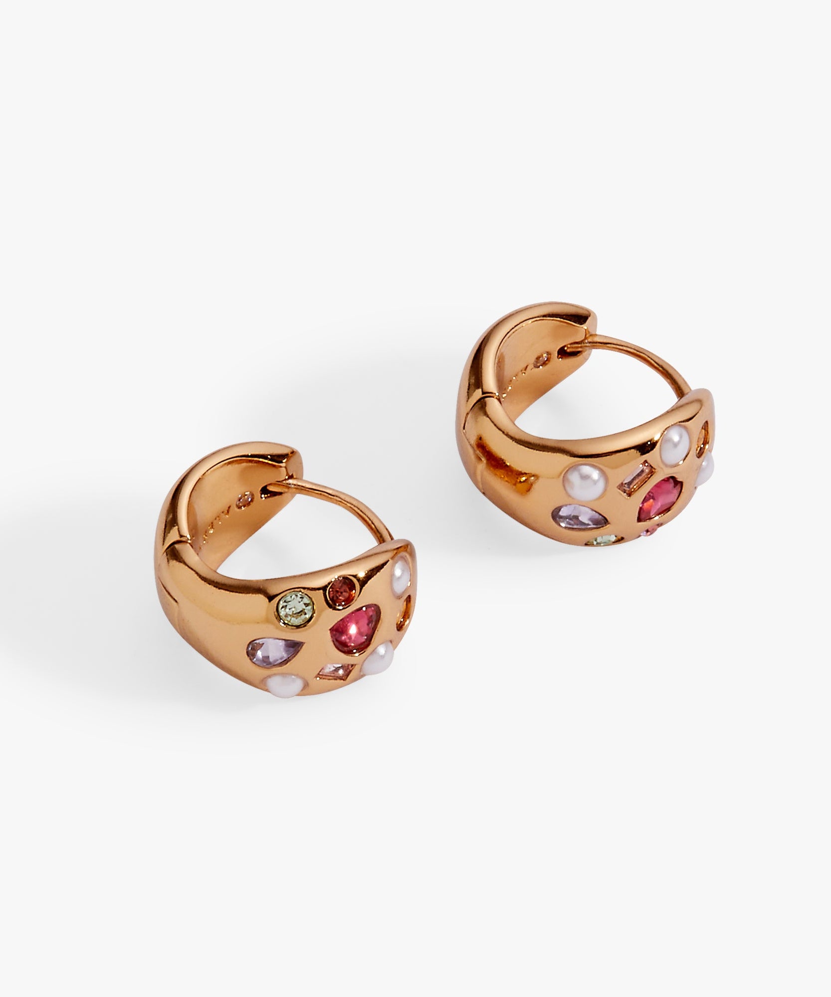 Gemstone Puffy Huggie Hoop Earrings