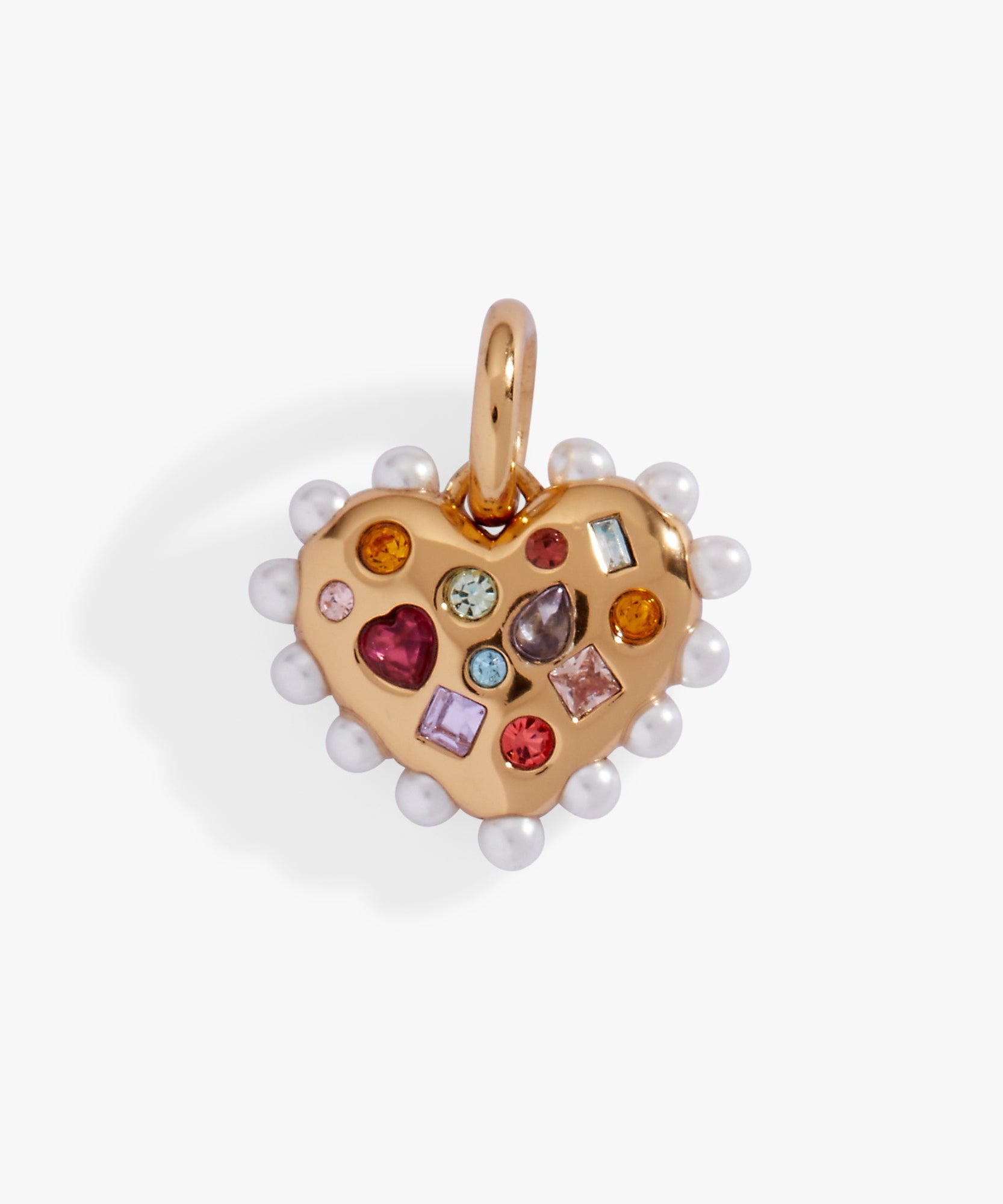 Puffy Heart Gemstone And Pearl Charm