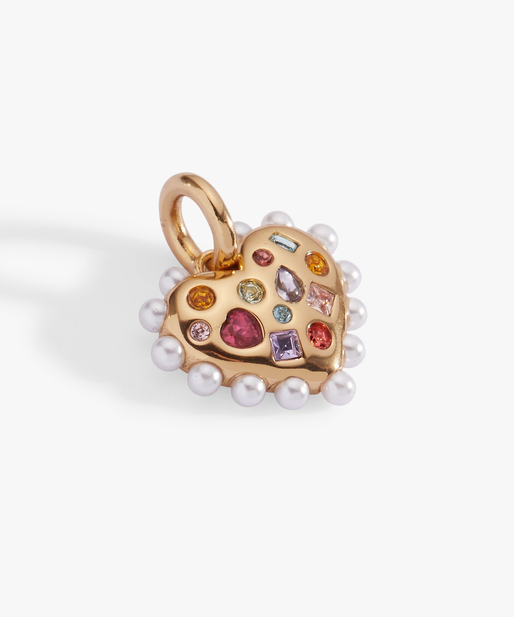 Puffy Heart Gemstone And Pearl Charm