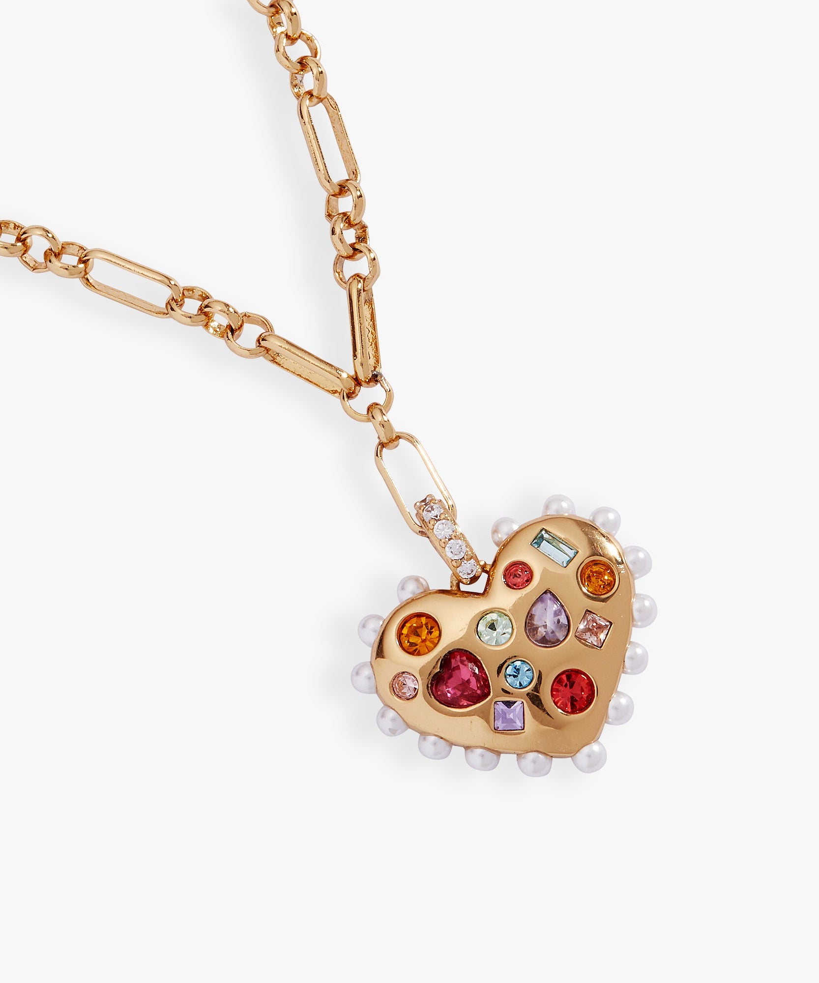 Puffy Heart Gemstone And Pearl Pendant Necklace