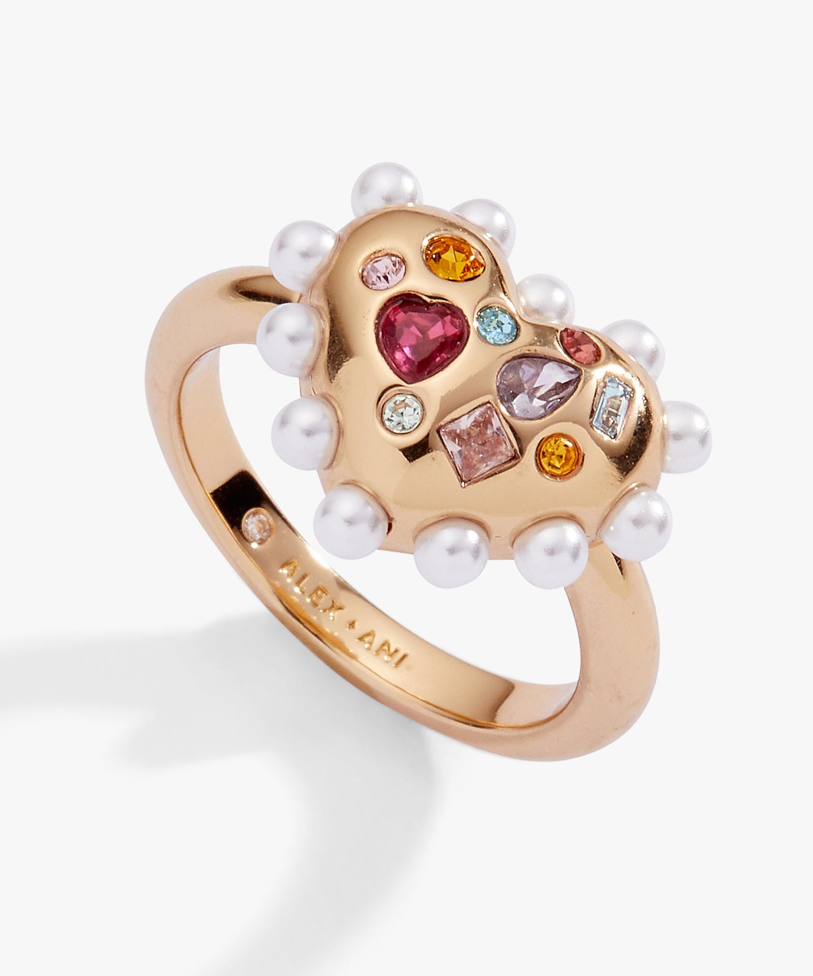 Puffy Heart Gemstone And Pearl Statement Ring