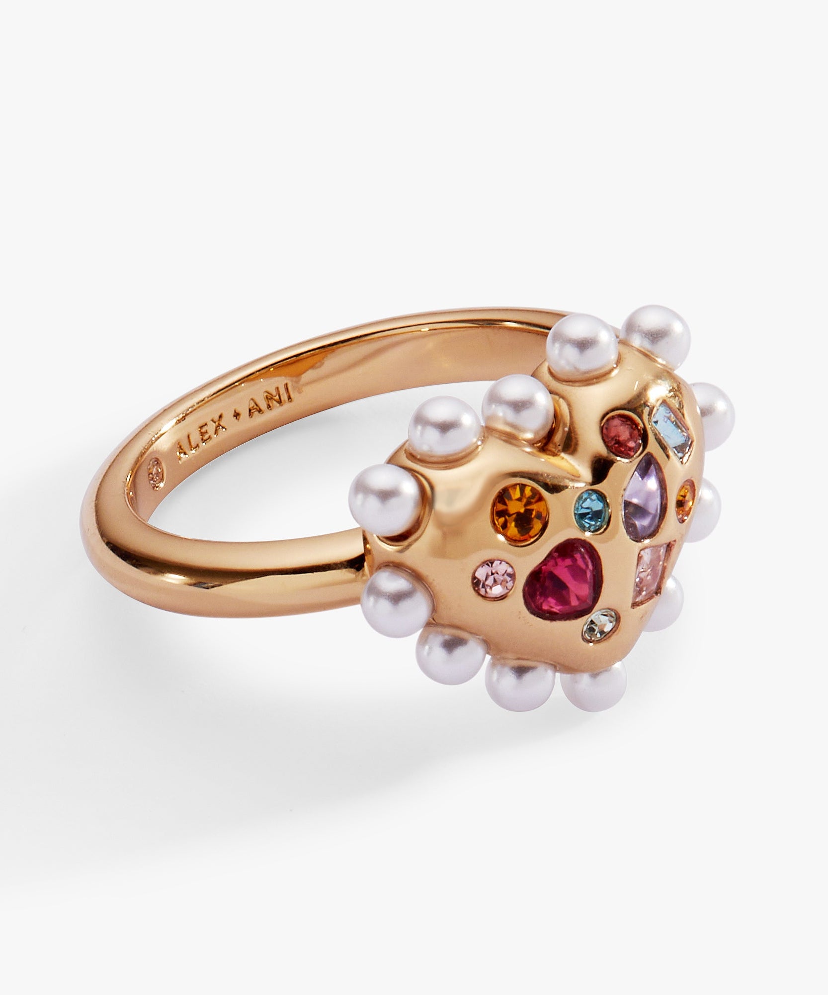 Puffy Heart Gemstone And Pearl Statement Ring