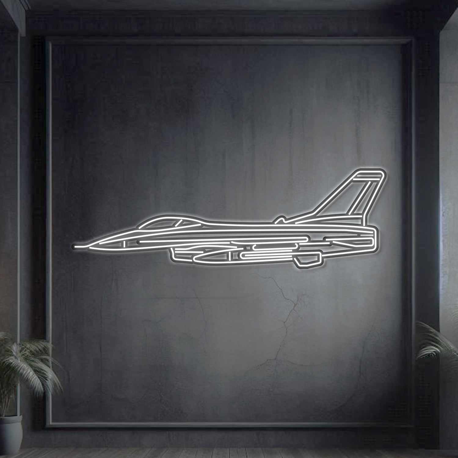 F-16 Falcon Metall Neon Flugzeug Wandkunst - NCN0038