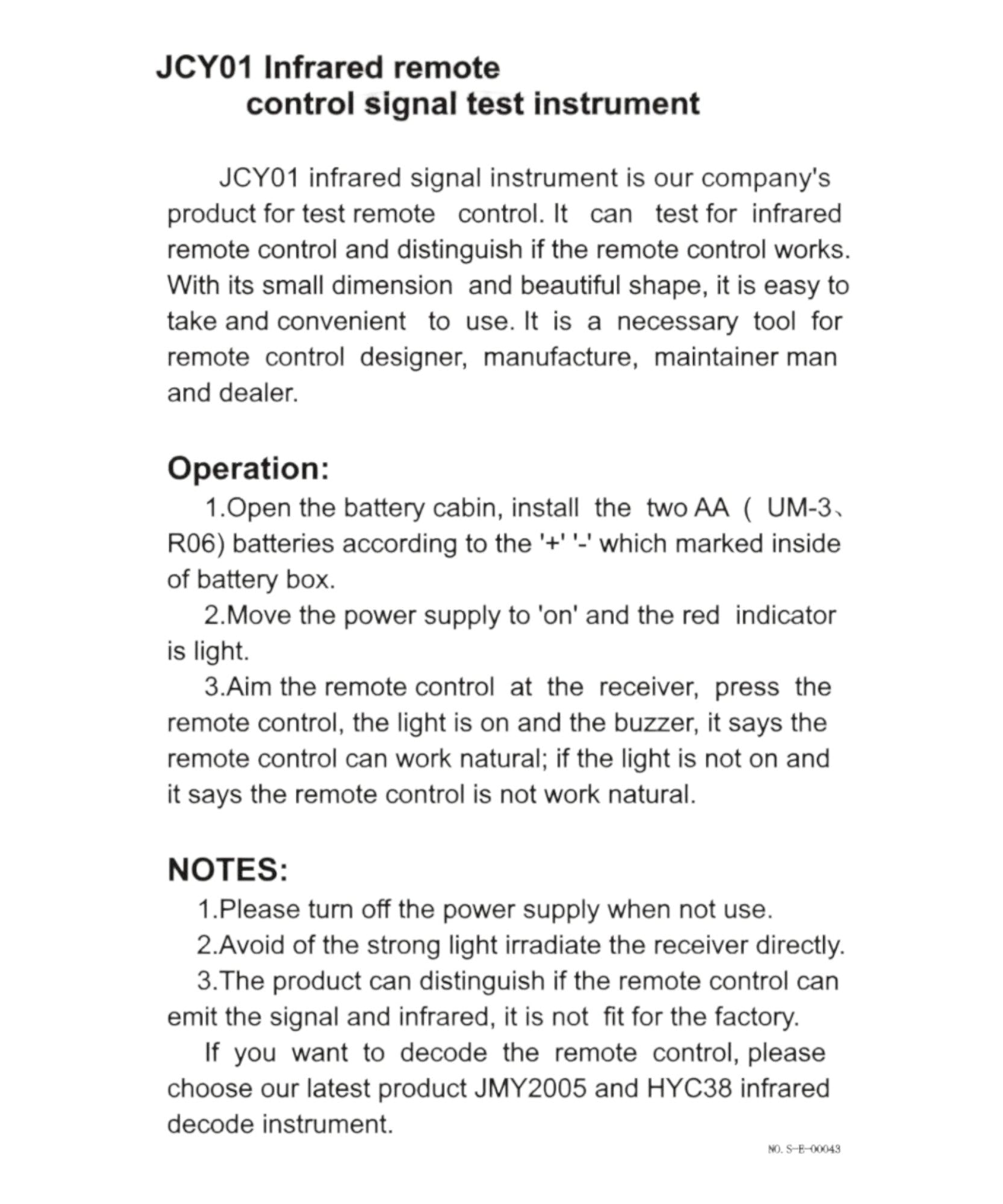 Generic RRJCY01 IR Infra Red Signal Tester for Repair and Testing Remote Controls