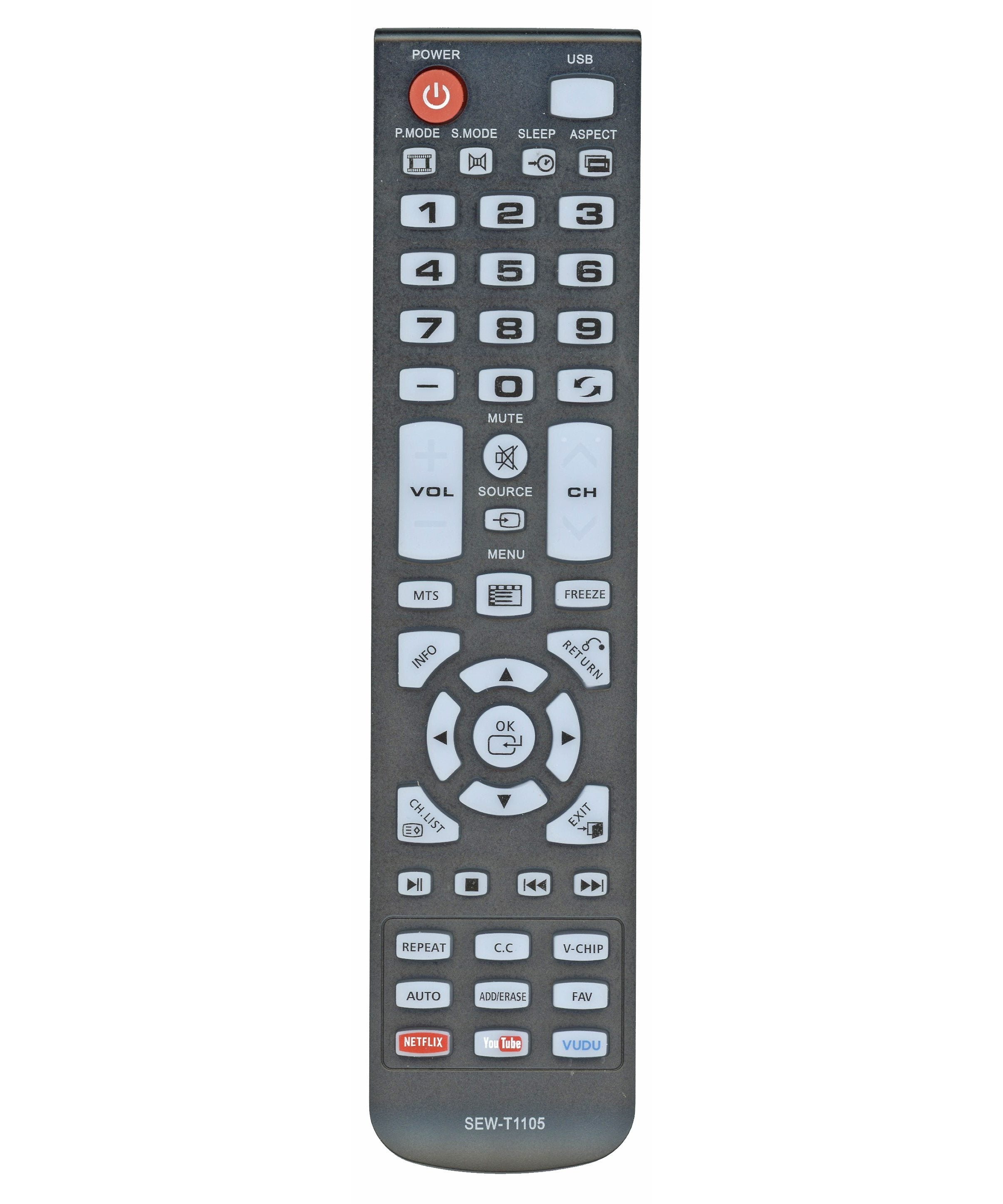 SEWT1105 For Seiki | Westinghouse | Element TV Remote Control | Netflix | Vudu | Youtube - SEWT1105