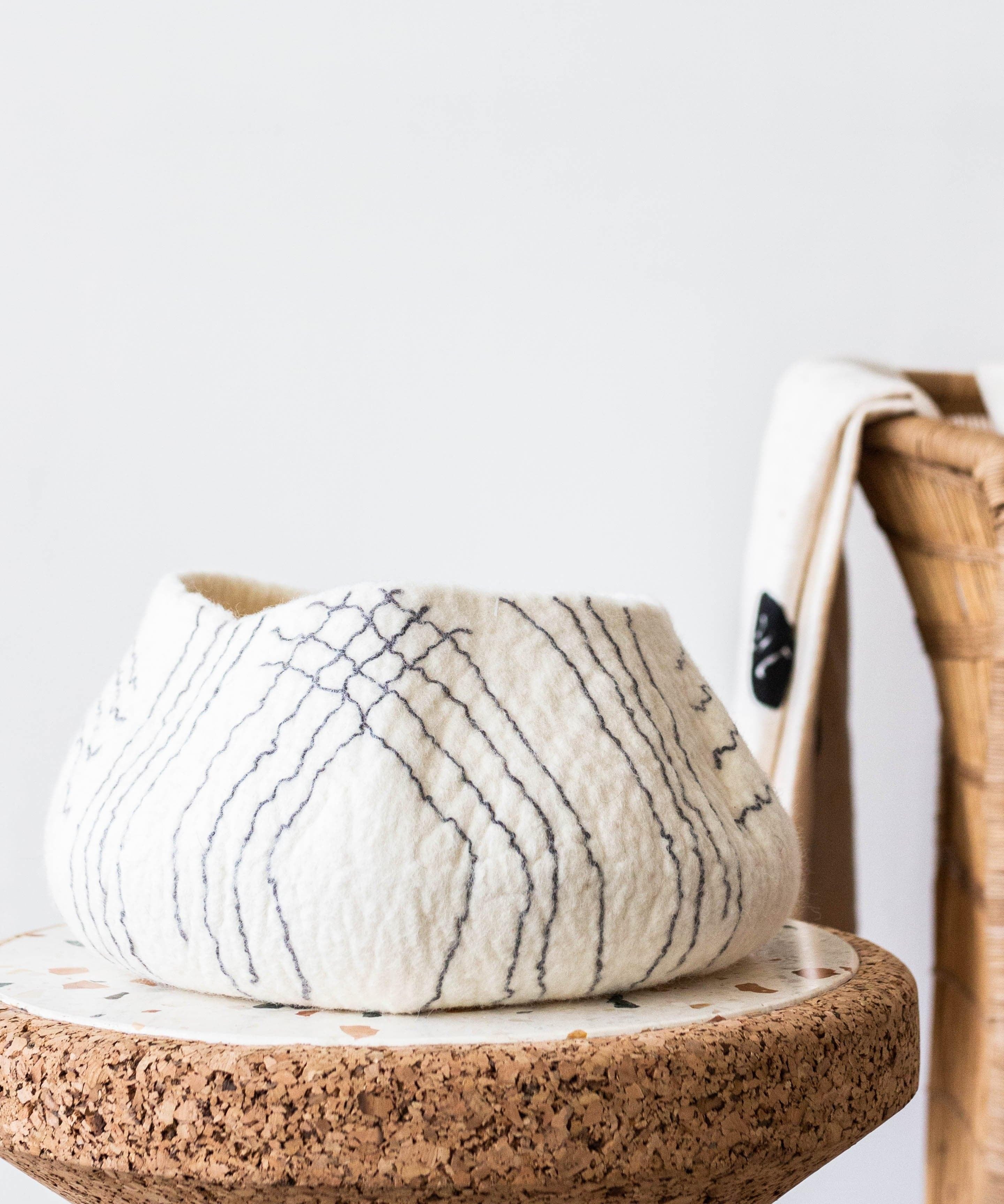 White Ghana Wool Linear Basket