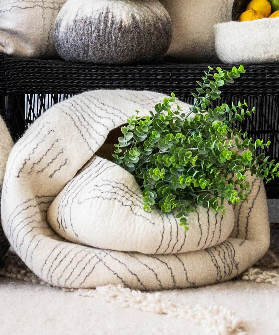 White Ghana Wool Linear Basket