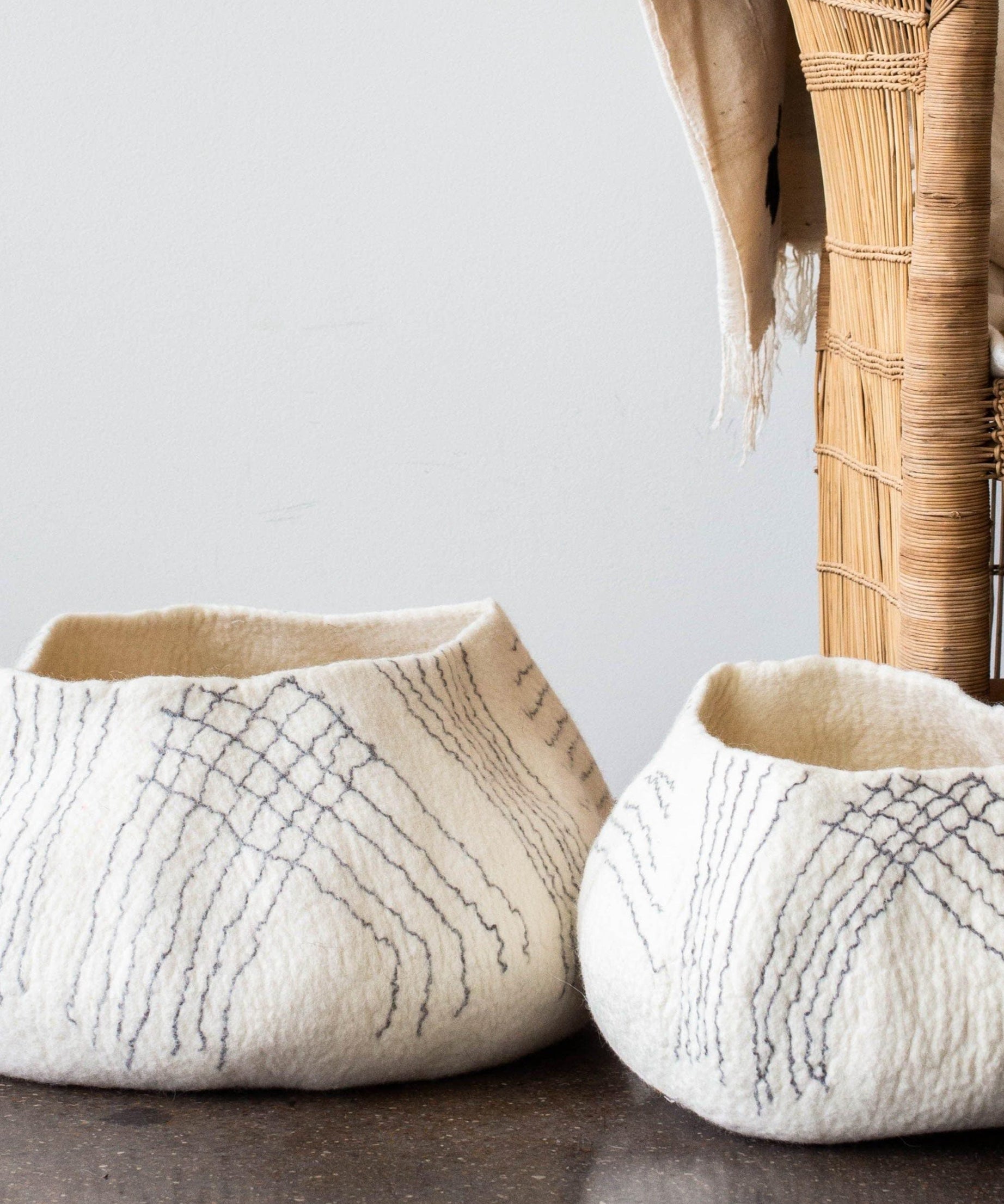 White Ghana Wool Linear Basket