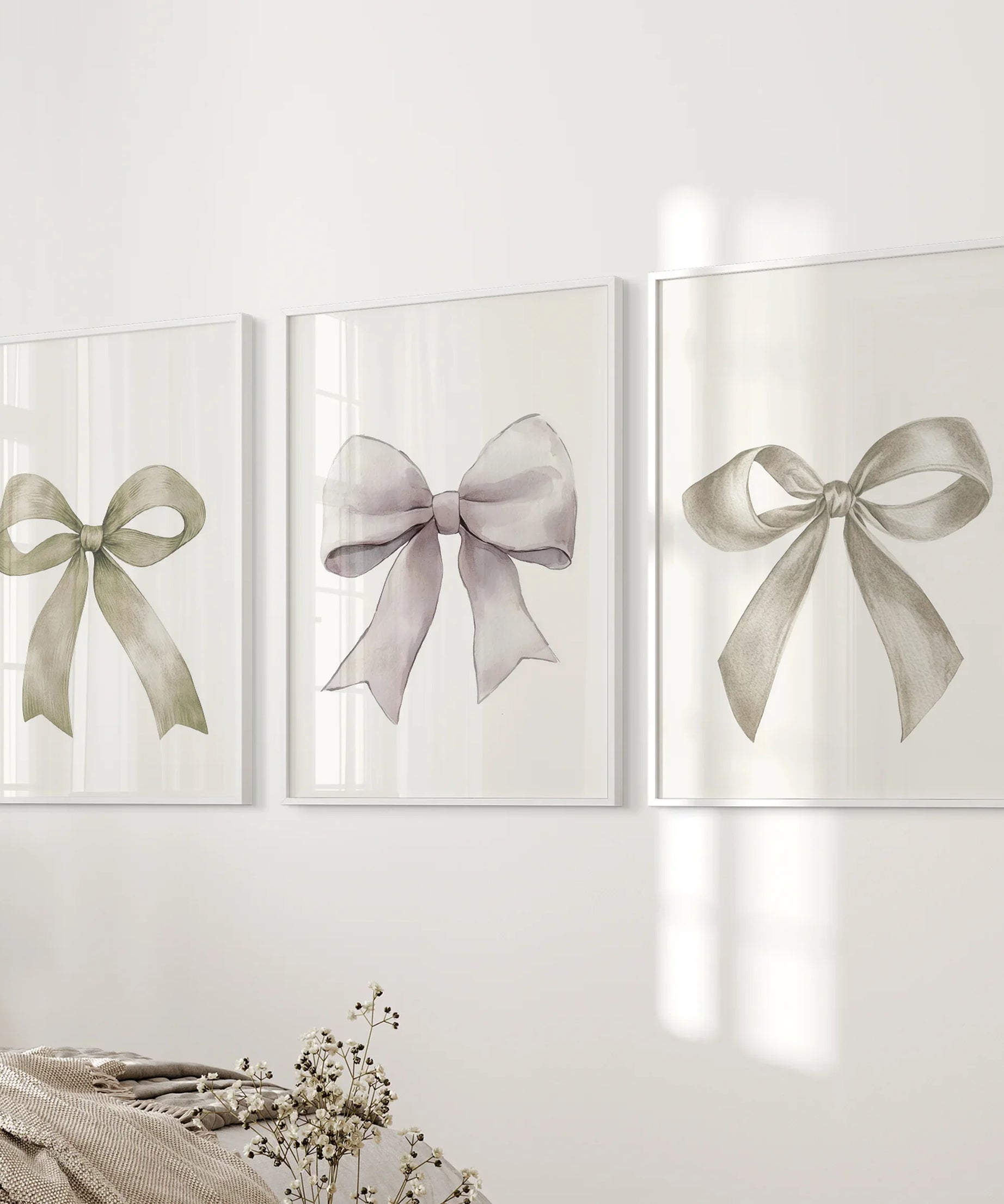 Aesthetic Bow Wall Art Set of 3. Neutral Gallery Set
