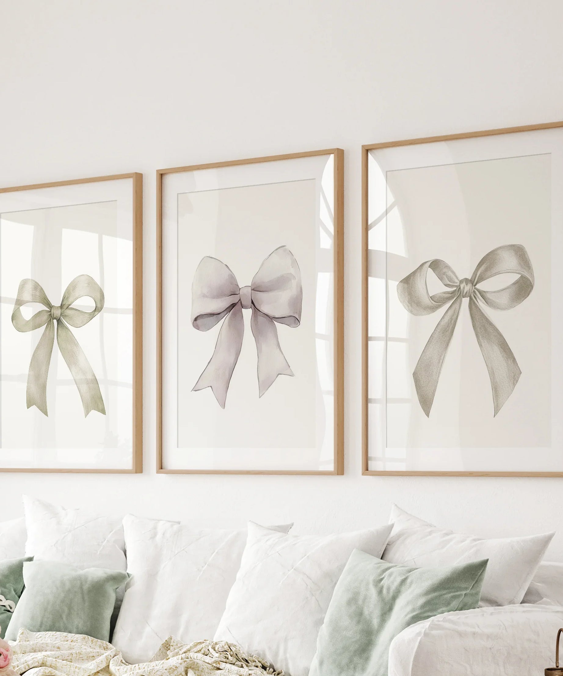 Aesthetic Bow Wall Art Set of 3. Neutral Gallery Set