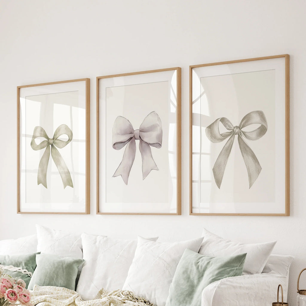Aesthetic Bow Wall Art Set of 3. Neutral Gallery Set