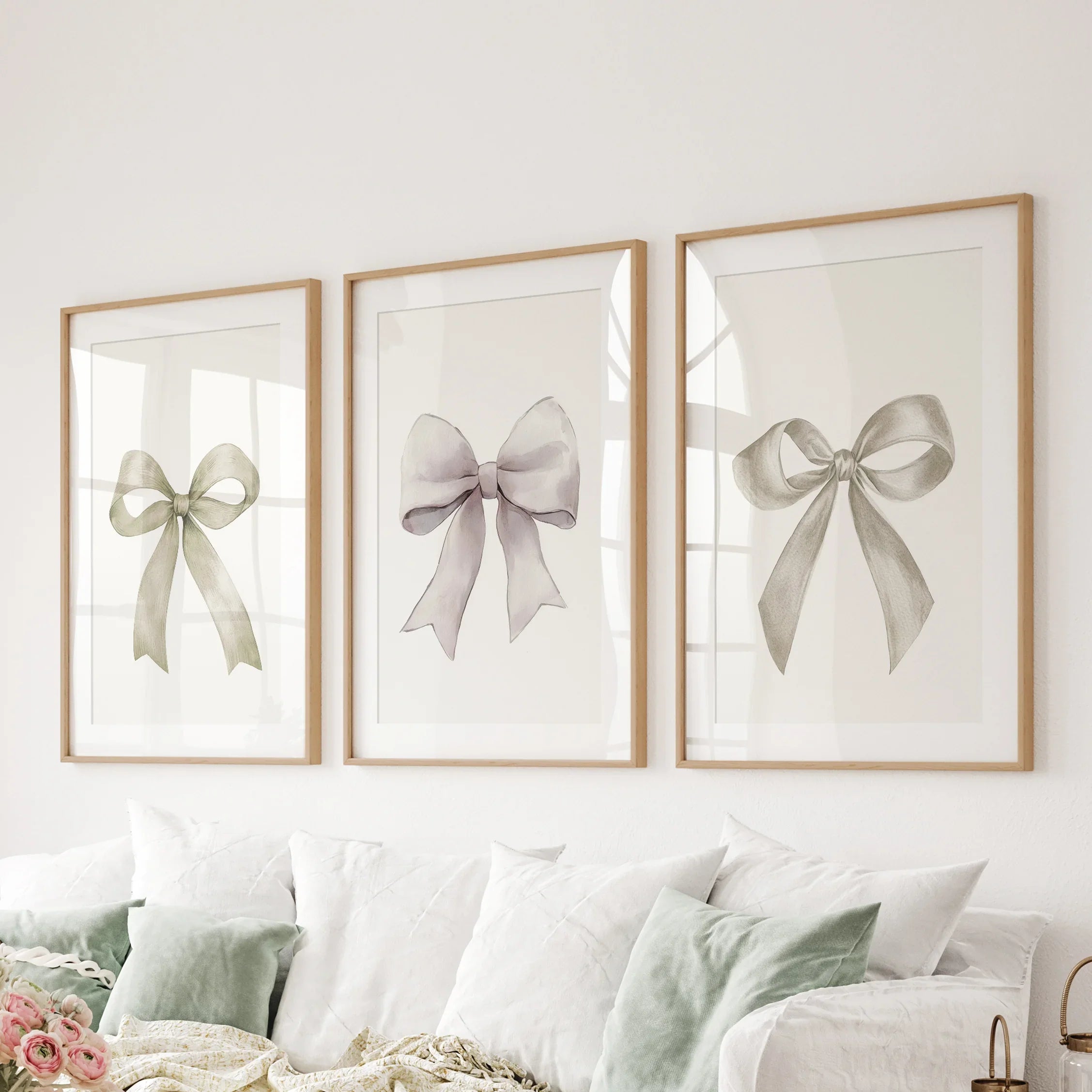 Aesthetic Bow Wall Art Set of 3. Neutral Gallery Set