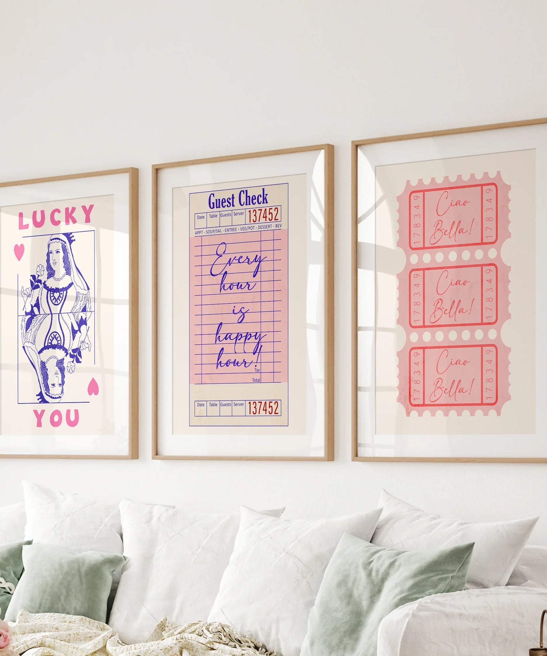 Guest Check, Playing Card Art. Retro Dopamine Set of 3 Prints