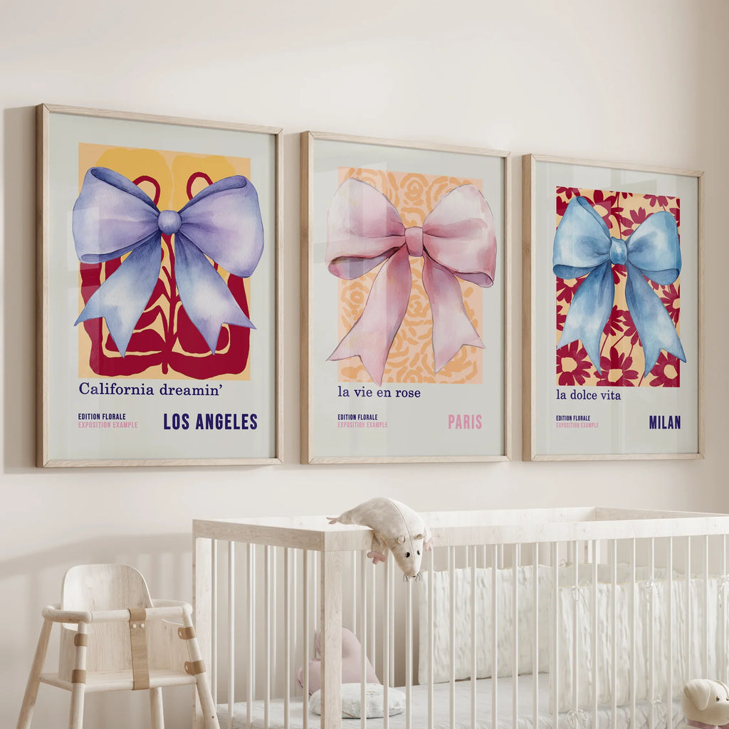 Girly Bow Wall Art Trio. Preppy Pastel Fashion Quotes Posters